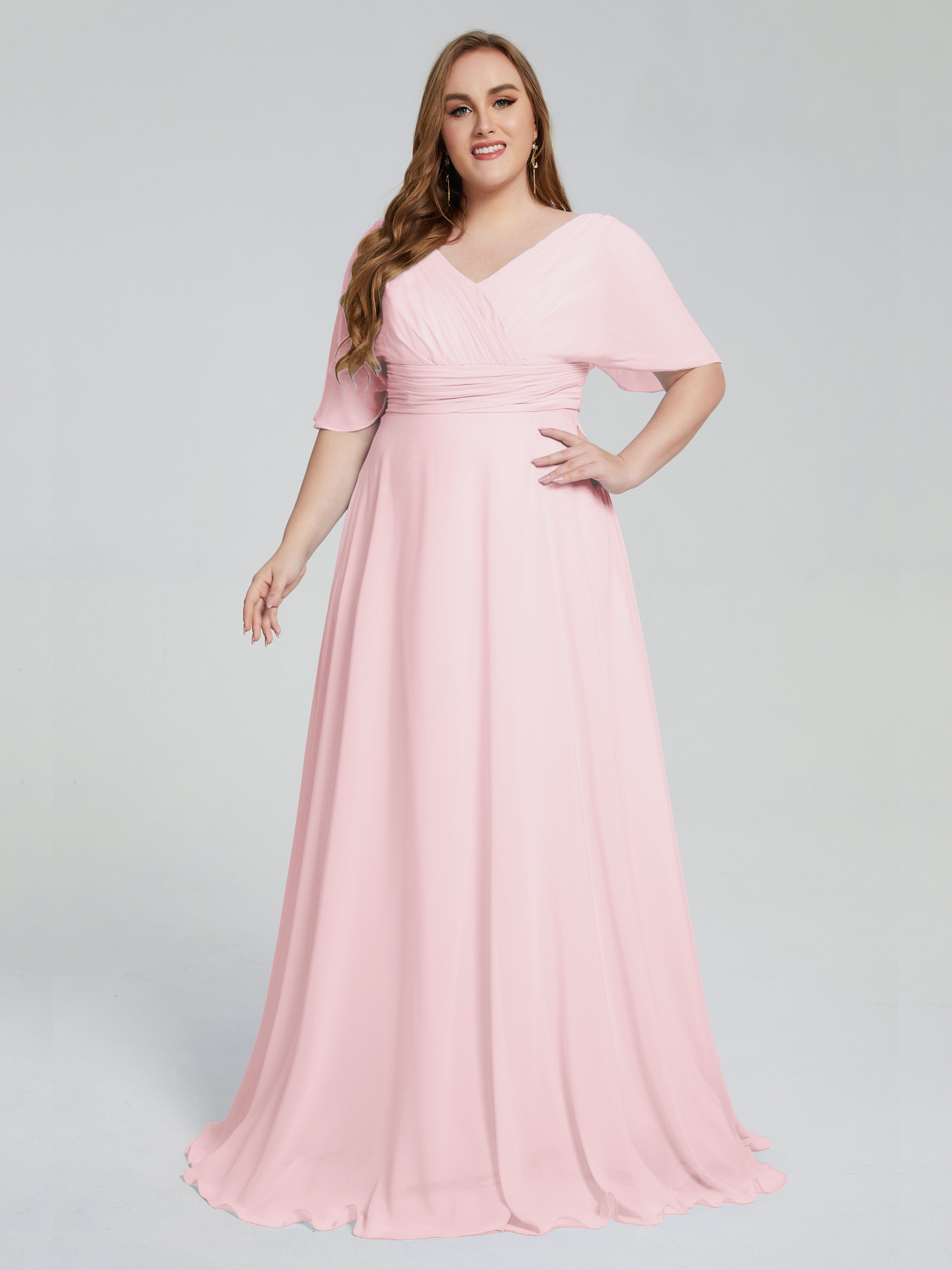 Daniela Sweep Train Plus Size Bridesmaid Dresses with Sleeves