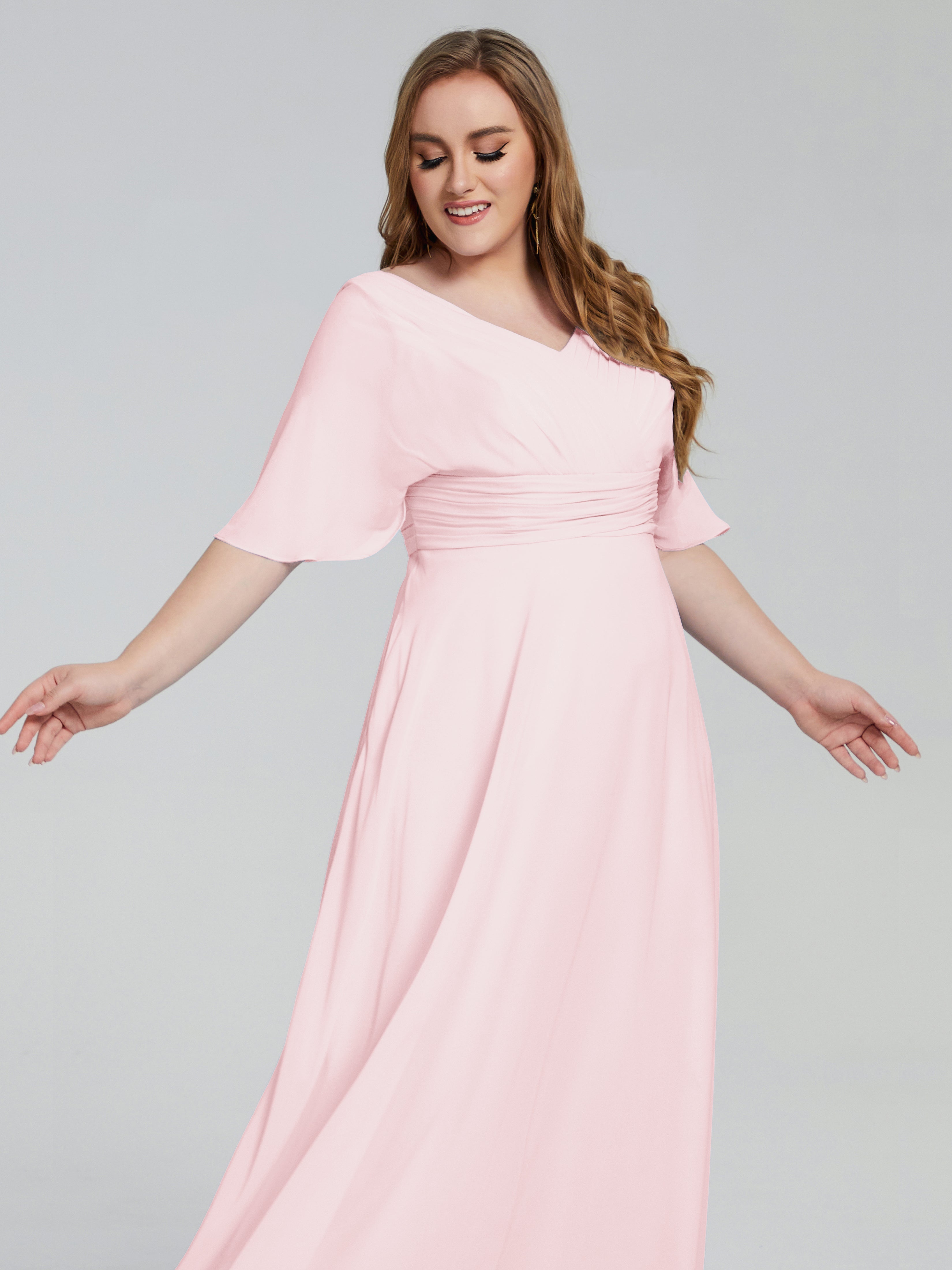 Daniela Sweep Train Plus Size Bridesmaid Dresses with Sleeves