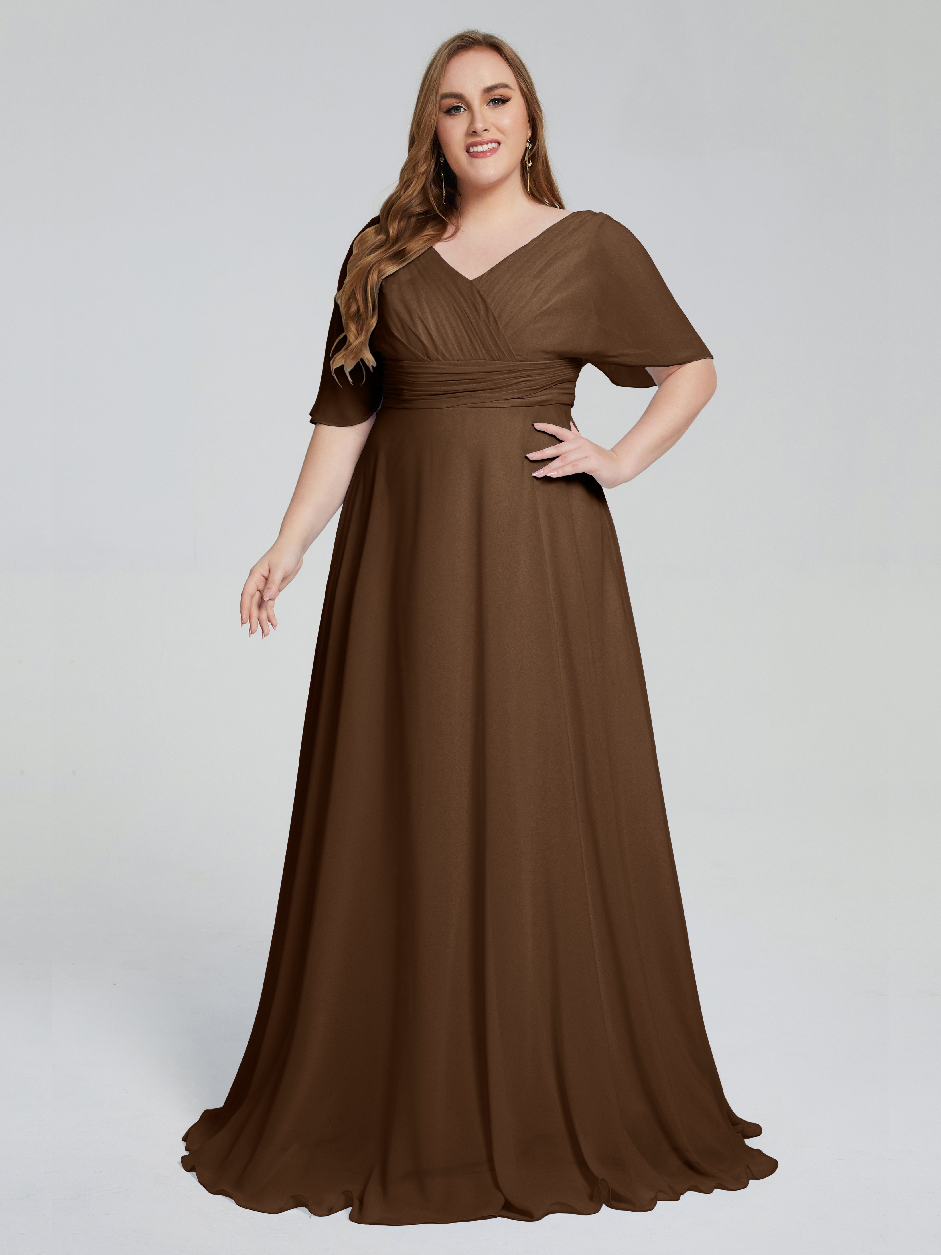 Daniela Sweep Train Plus Size Bridesmaid Dresses with Sleeves