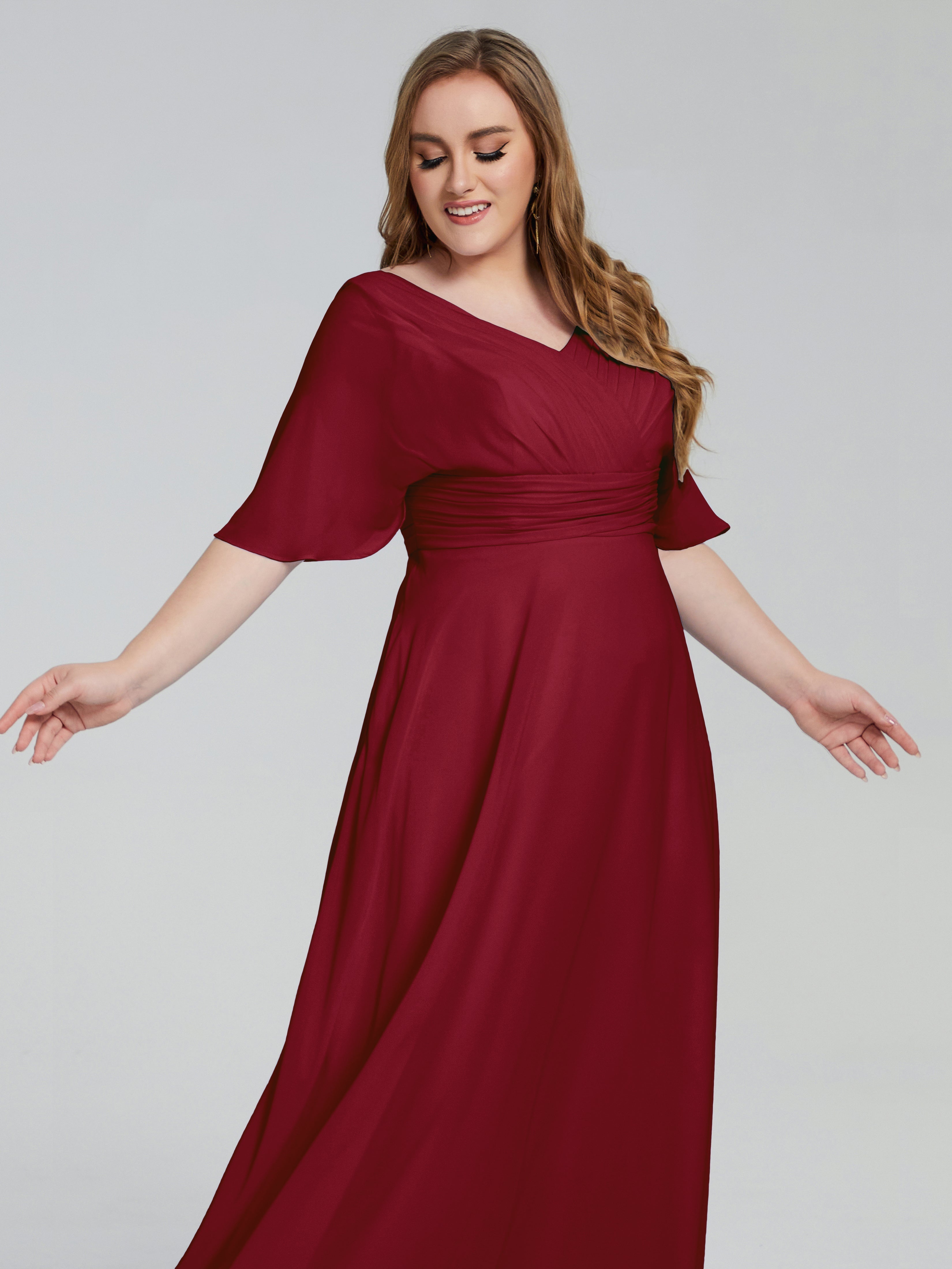 Daniela Sweep Train Plus Size Bridesmaid Dresses with Sleeves