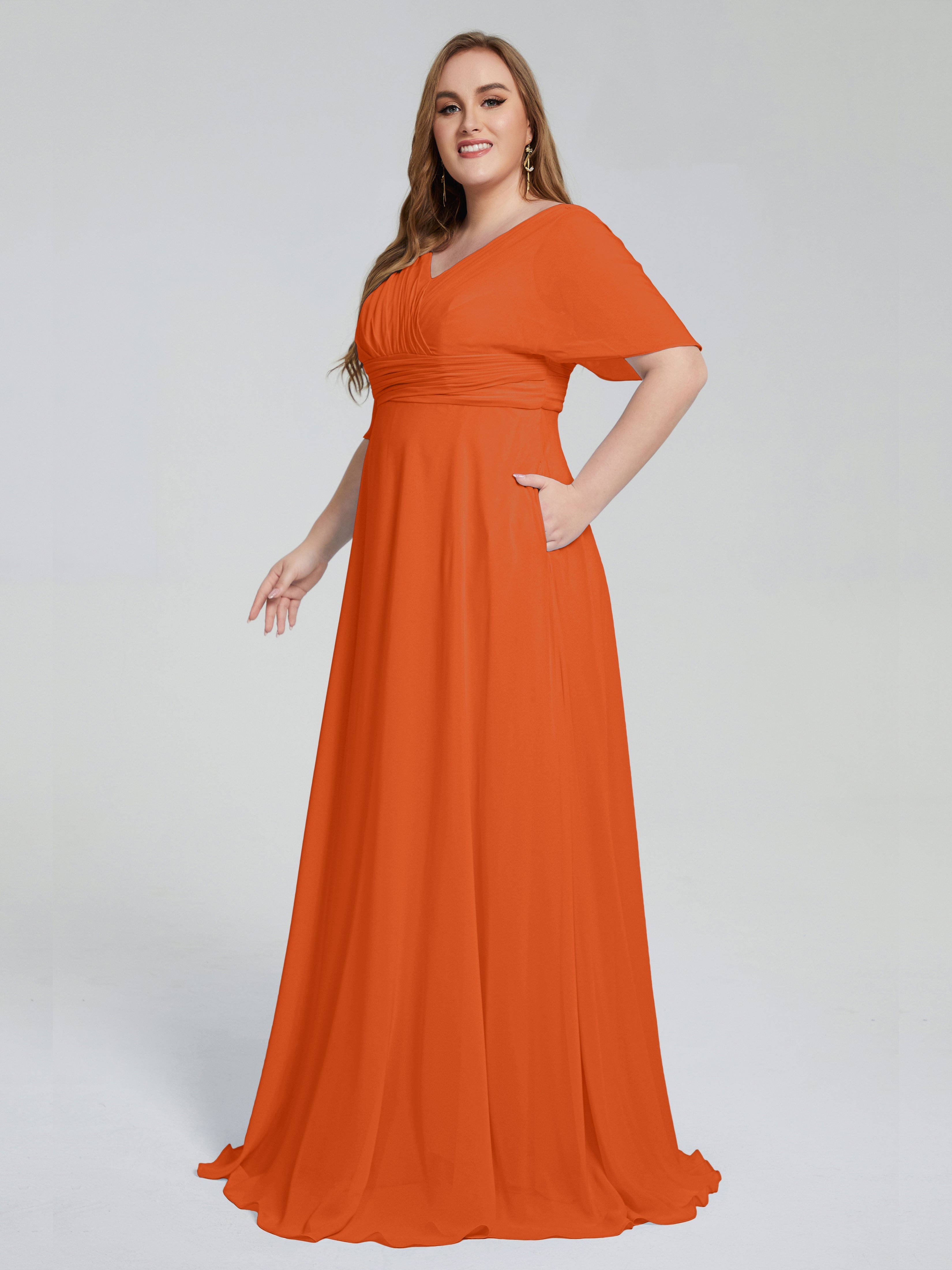 Daniela Sweep Train Plus Size Bridesmaid Dresses with Sleeves