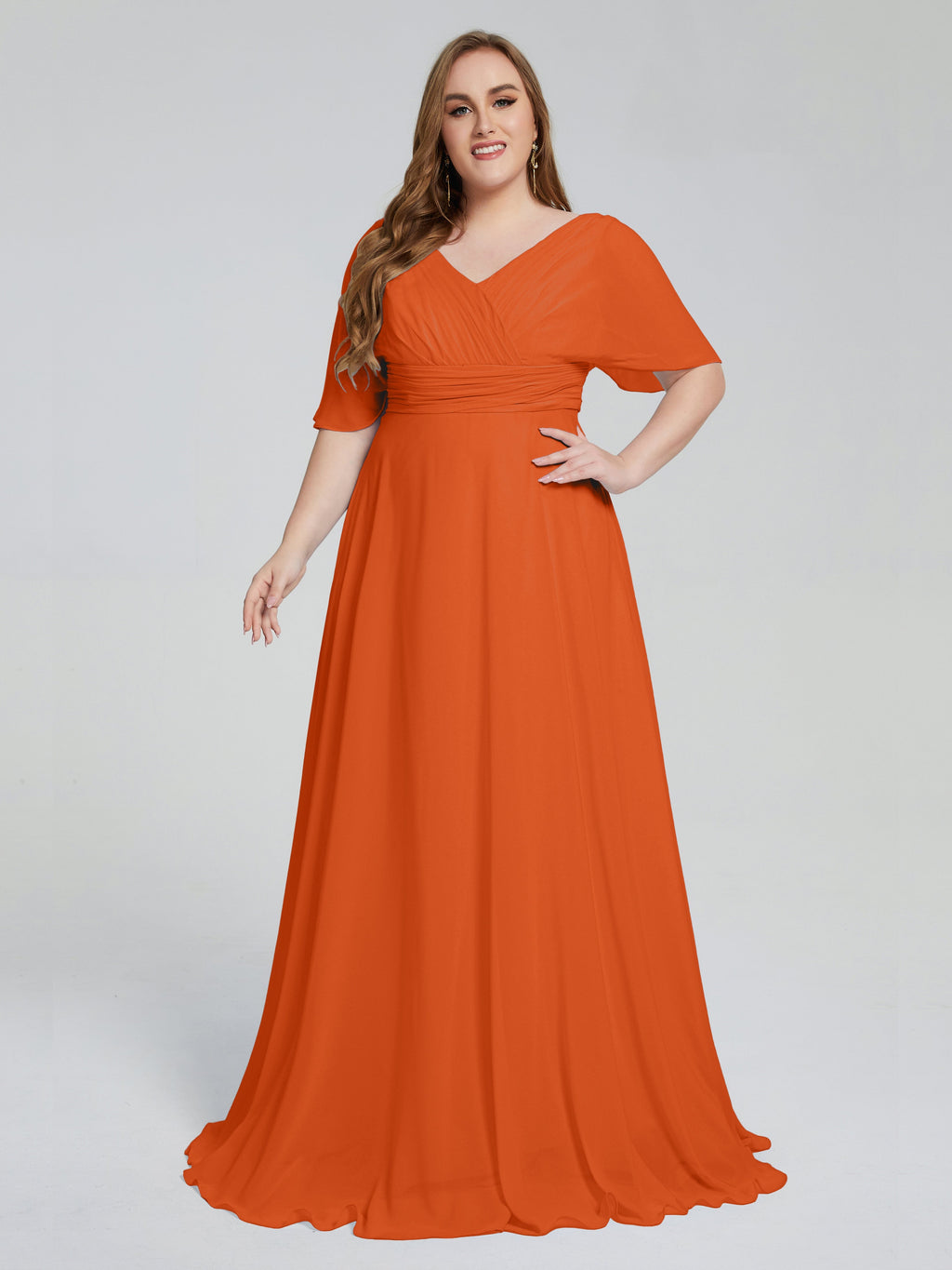 Daniela Sweep Train Plus Size Bridesmaid Dresses with Sleeves