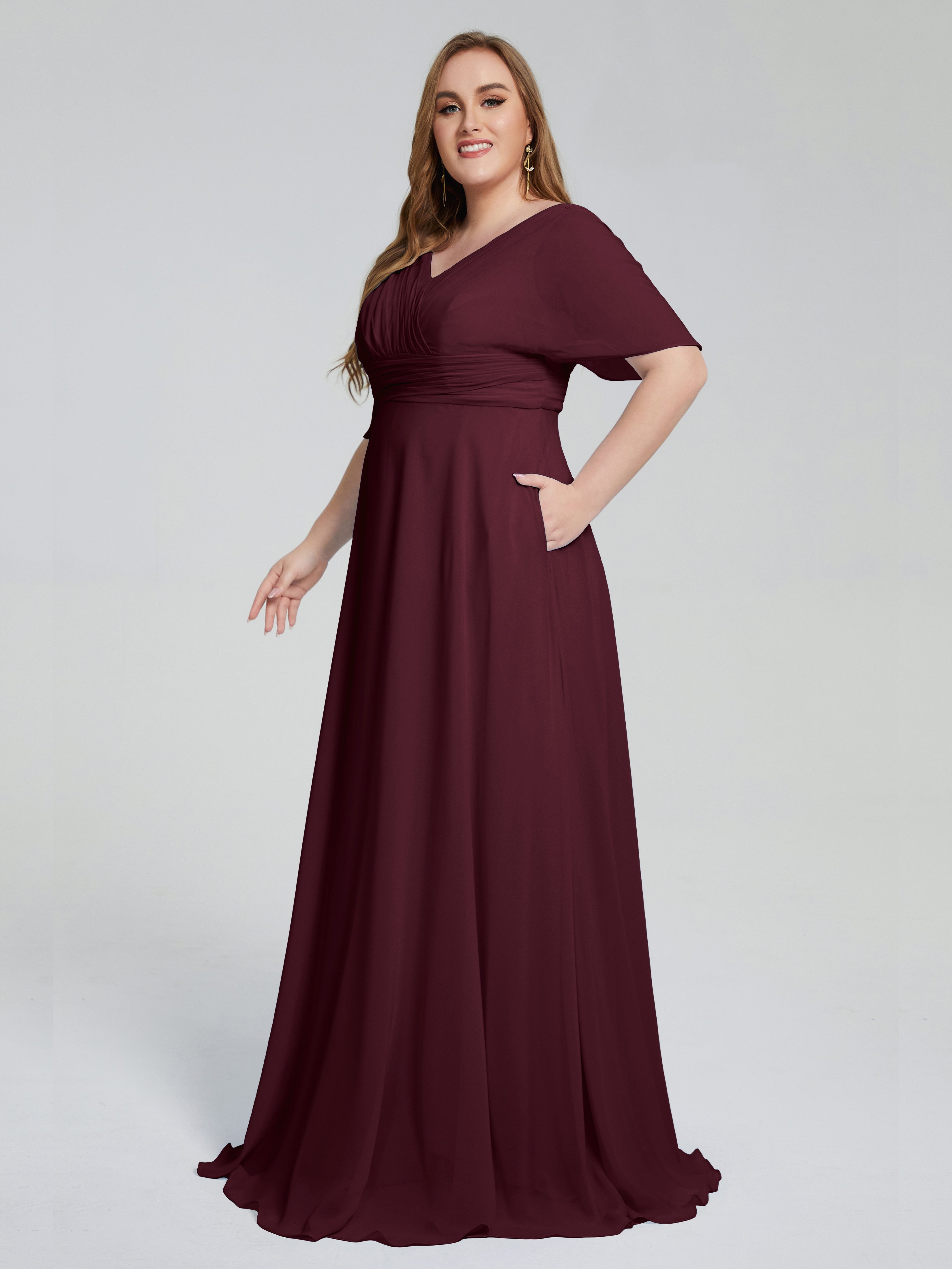 Daniela Sweep Train Plus Size Bridesmaid Dresses with Sleeves