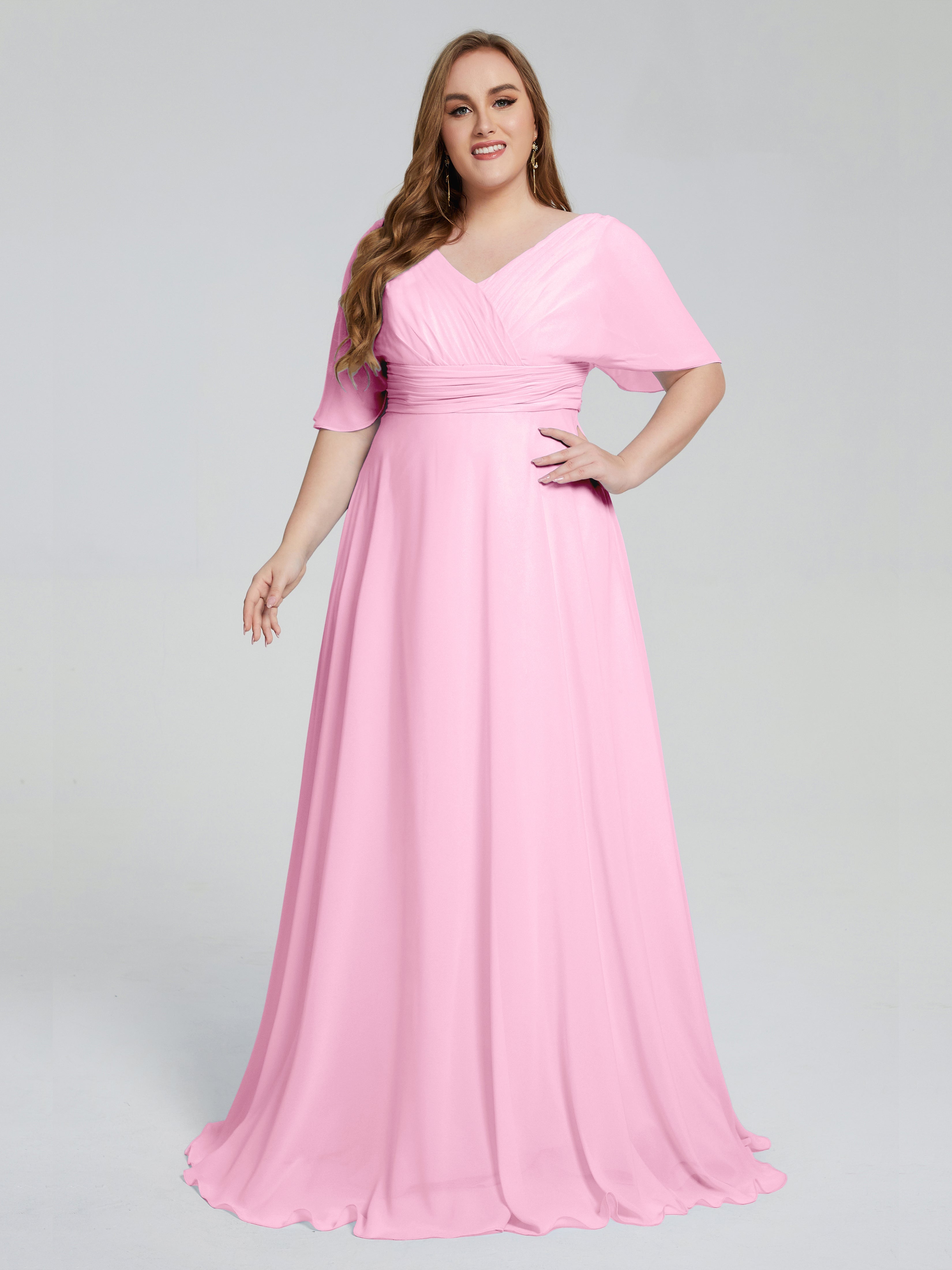 Daniela Sweep Train Plus Size Bridesmaid Dresses with Sleeves