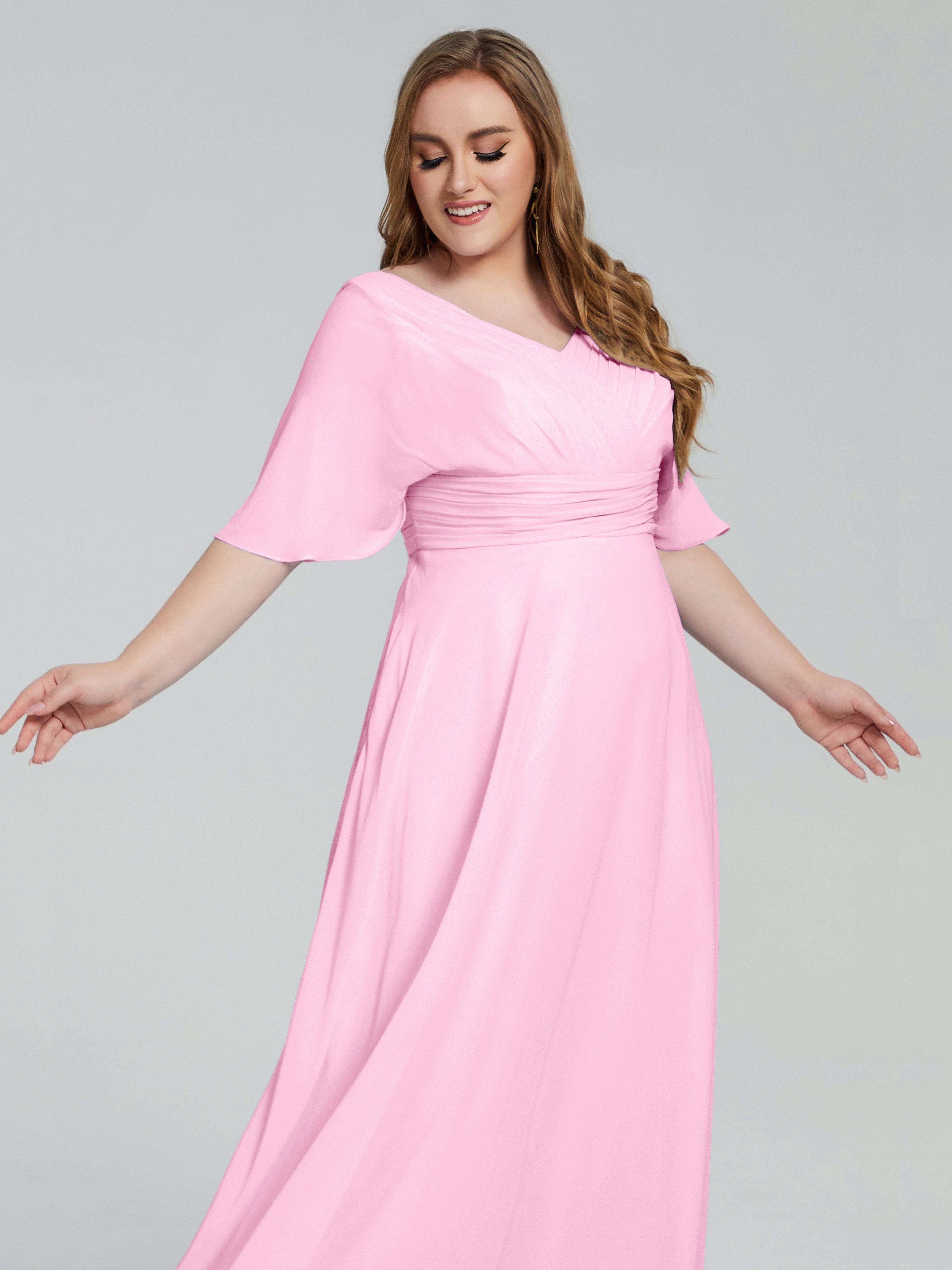 Daniela Sweep Train Plus Size Bridesmaid Dresses with Sleeves