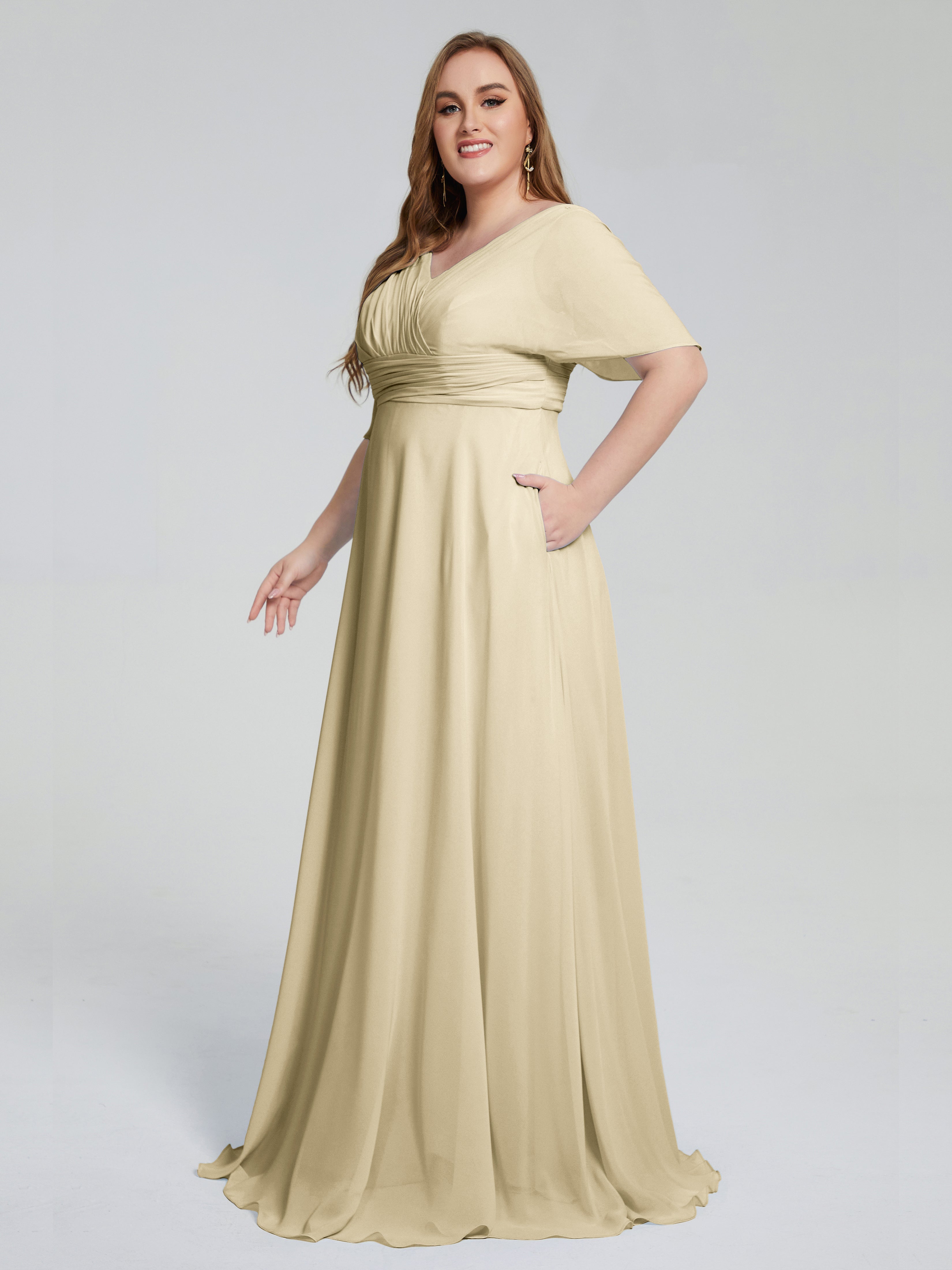Daniela Sweep Train Plus Size Bridesmaid Dresses with Sleeves