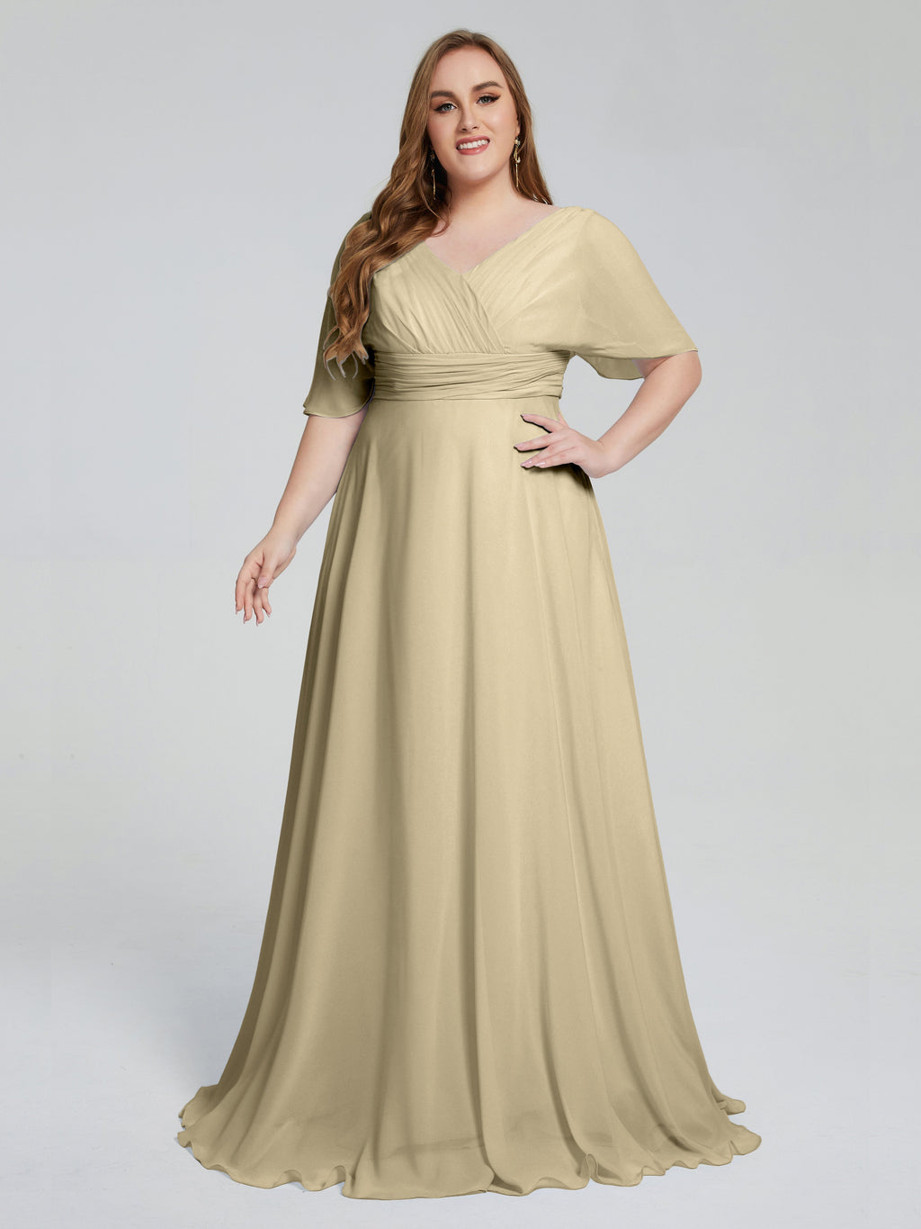 Daniela Sweep Train Plus Size Bridesmaid Dresses with Sleeves