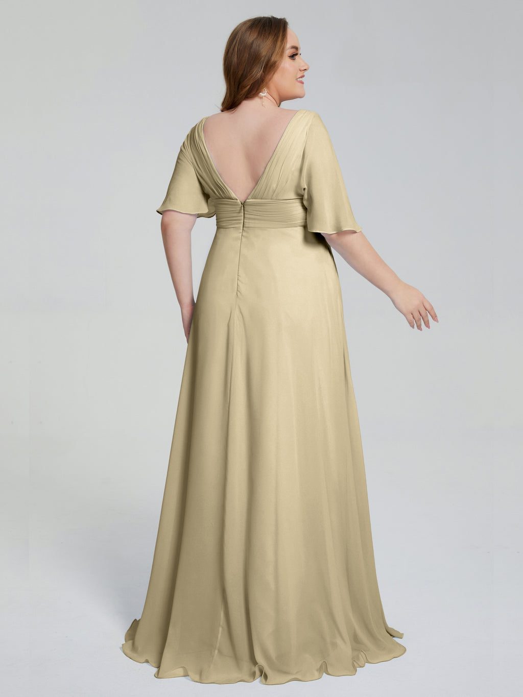 Daniela Sweep Train Plus Size Bridesmaid Dresses with Sleeves