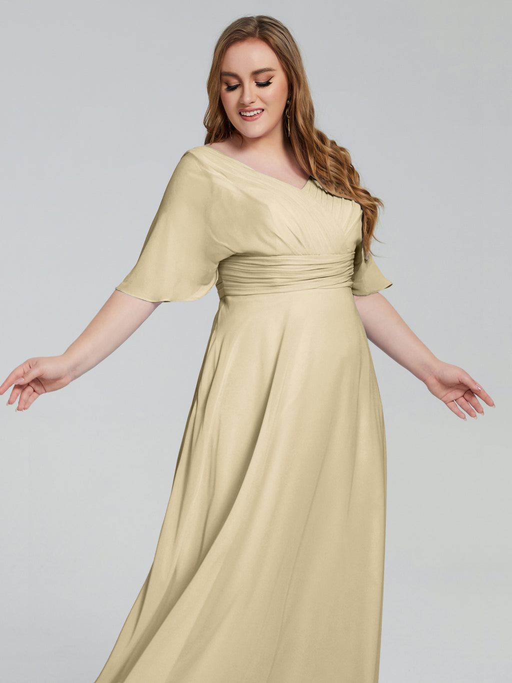 Daniela Sweep Train Plus Size Bridesmaid Dresses with Sleeves