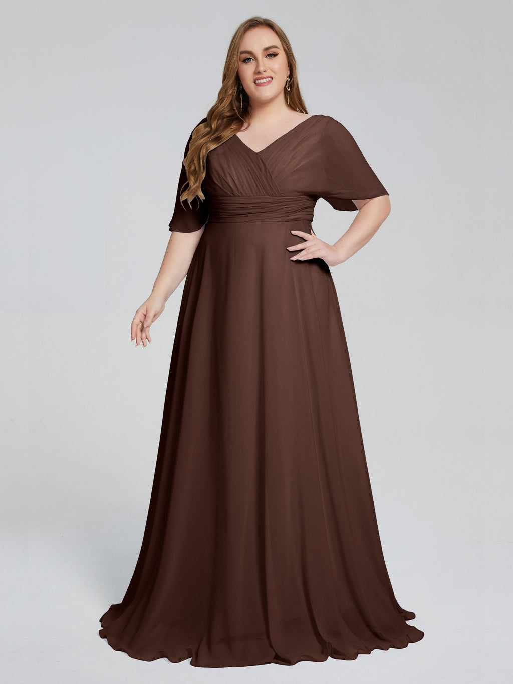 Daniela Sweep Train Plus Size Bridesmaid Dresses with Sleeves