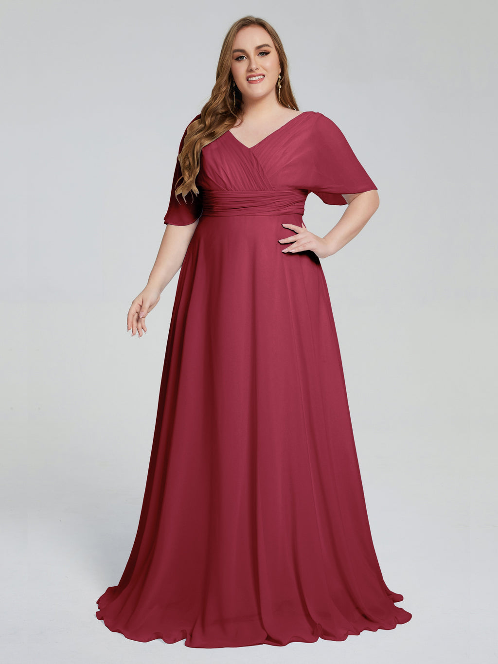 Daniela Sweep Train Plus Size Bridesmaid Dresses with Sleeves