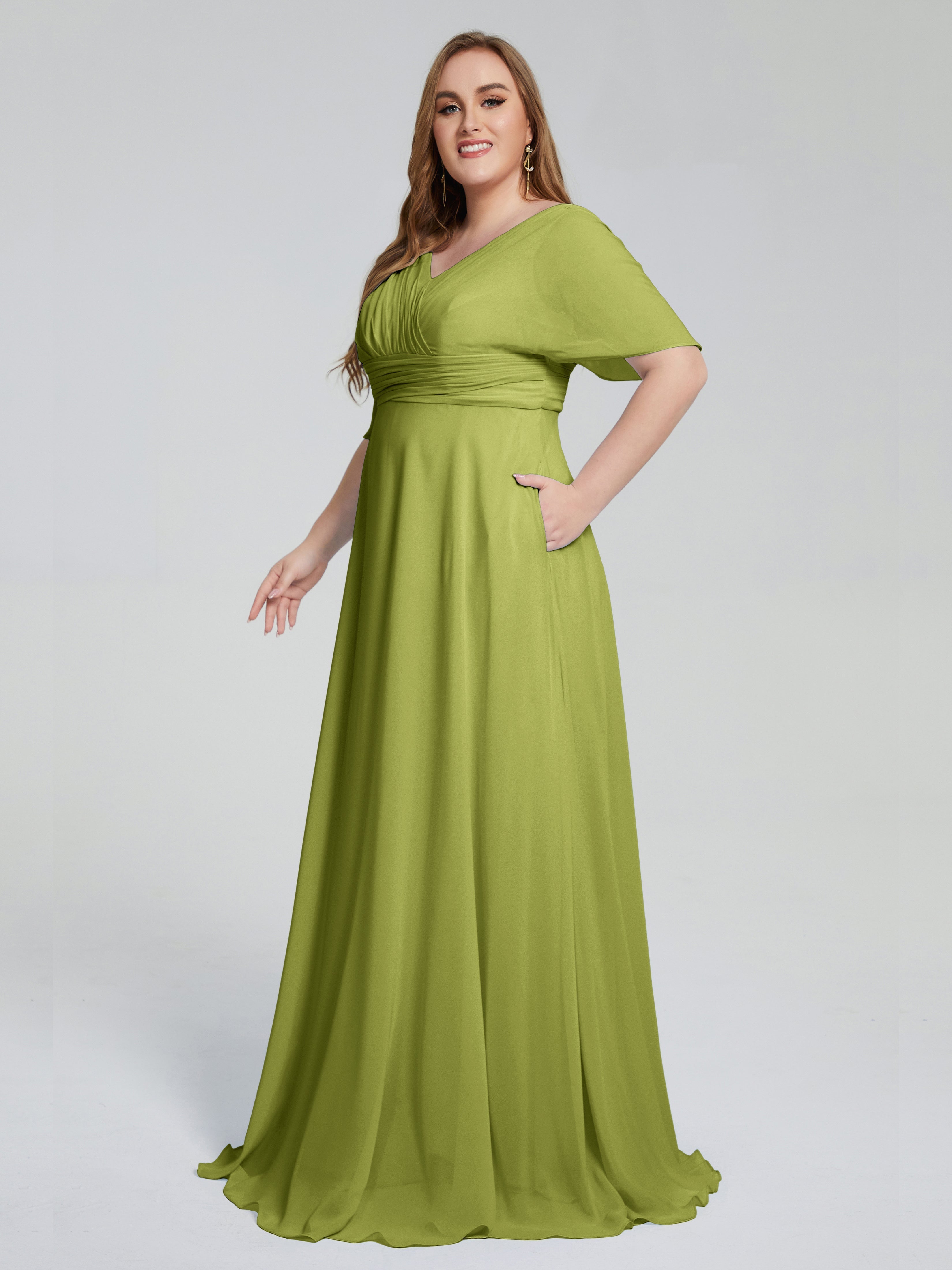 Daniela Sweep Train Plus Size Bridesmaid Dresses with Sleeves