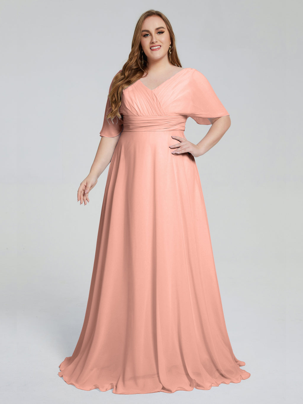 Daniela Sweep Train Plus Size Bridesmaid Dresses with Sleeves