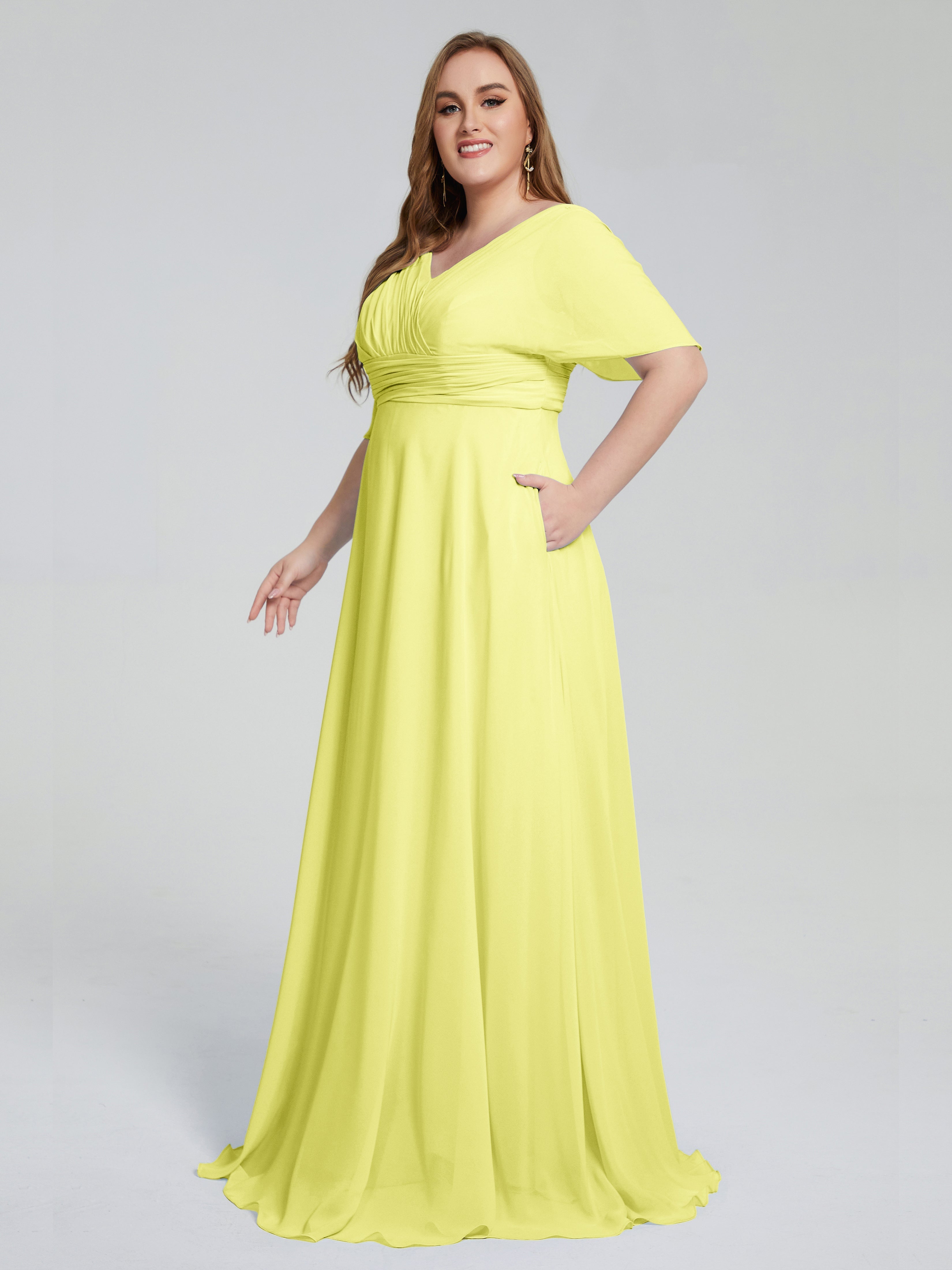 Daniela Sweep Train Plus Size Bridesmaid Dresses with Sleeves