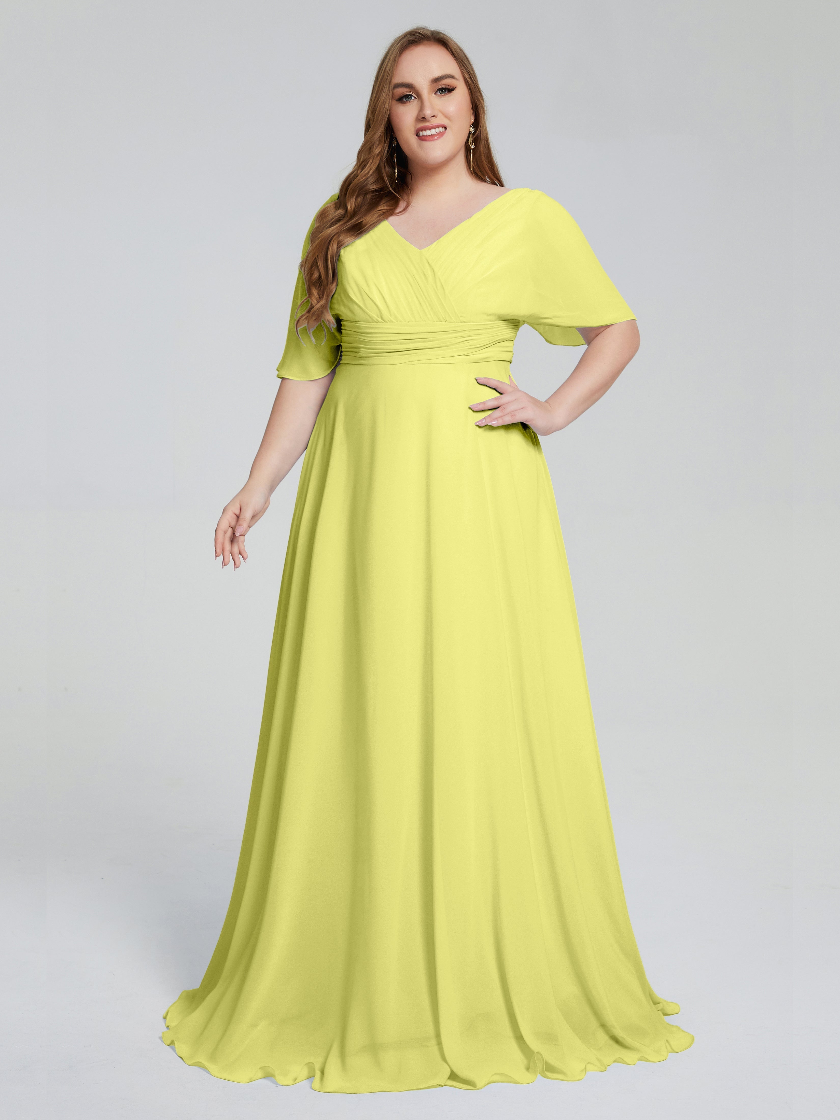 Daniela Sweep Train Plus Size Bridesmaid Dresses with Sleeves