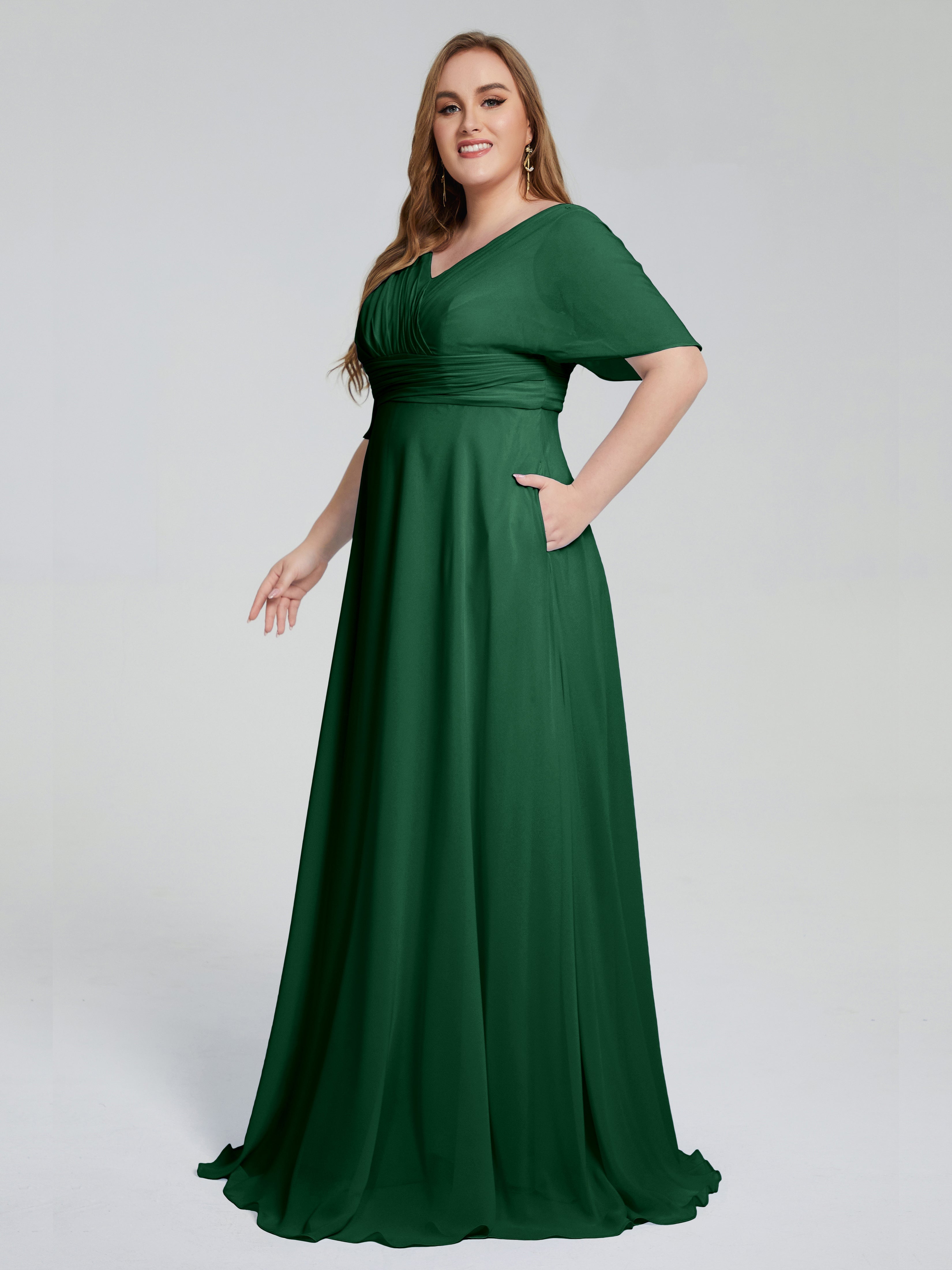Daniela Sweep Train Plus Size Bridesmaid Dresses with Sleeves