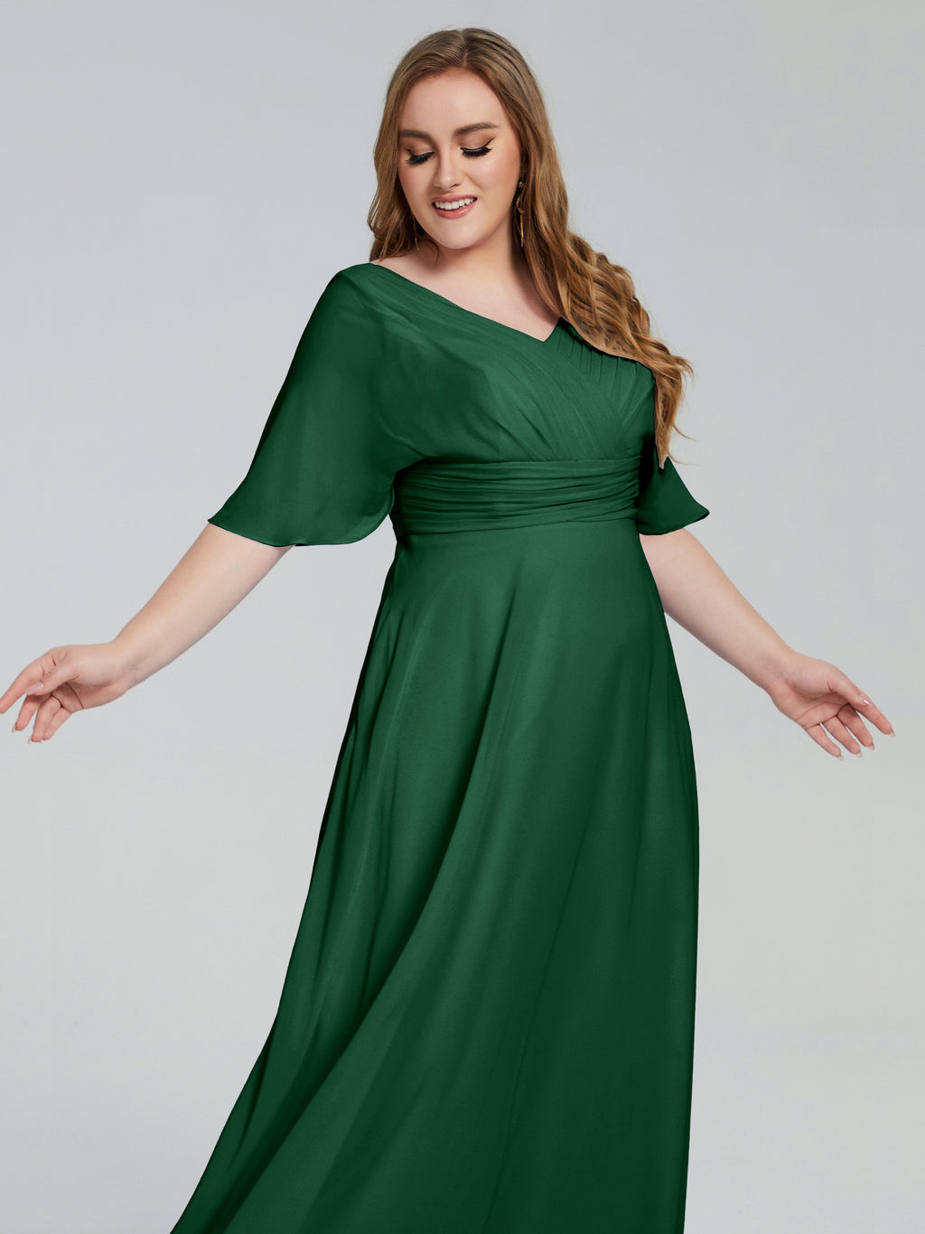Daniela Sweep Train Plus Size Bridesmaid Dresses with Sleeves