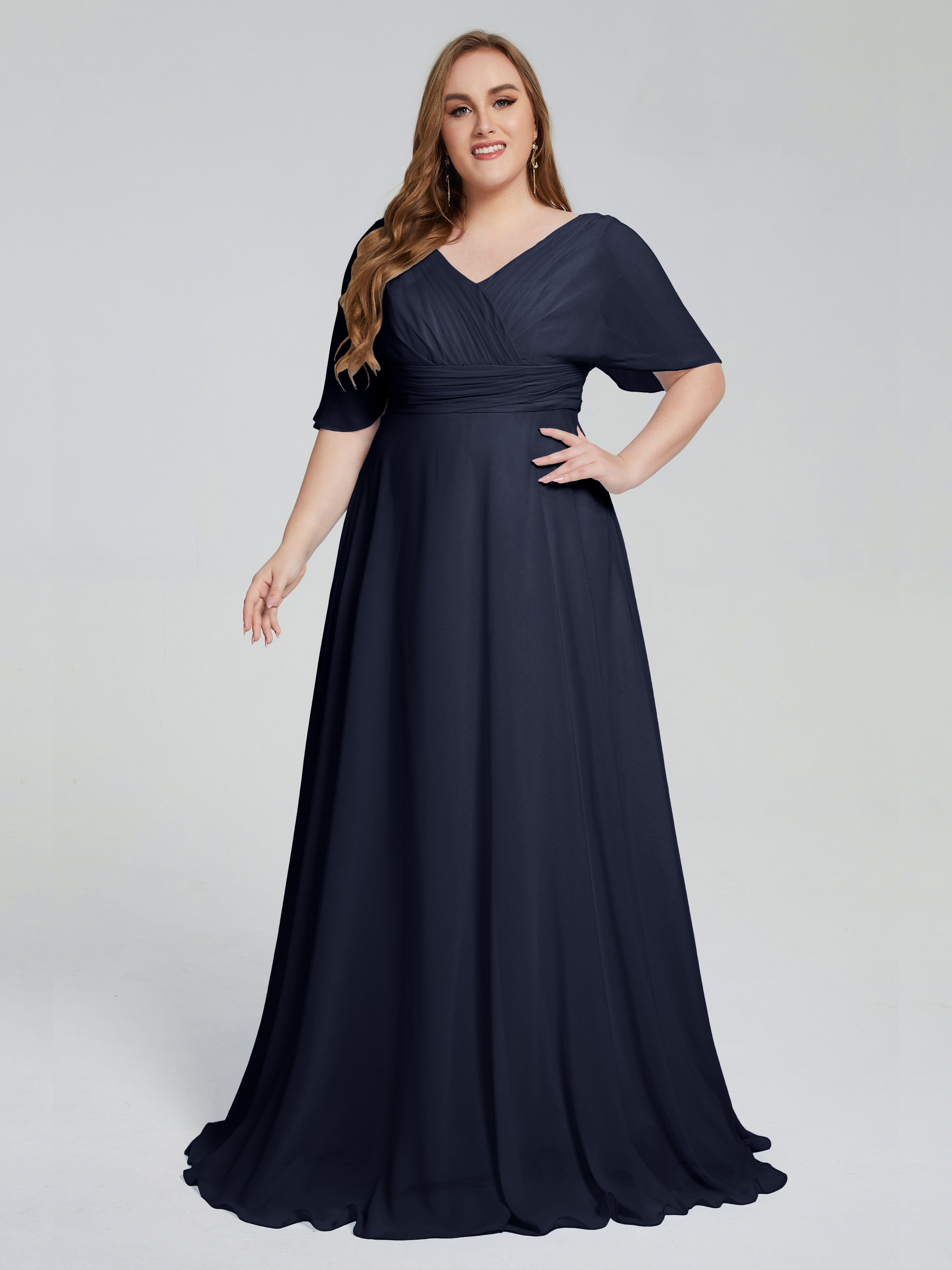 Daniela Sweep Train Plus Size Bridesmaid Dresses with Sleeves