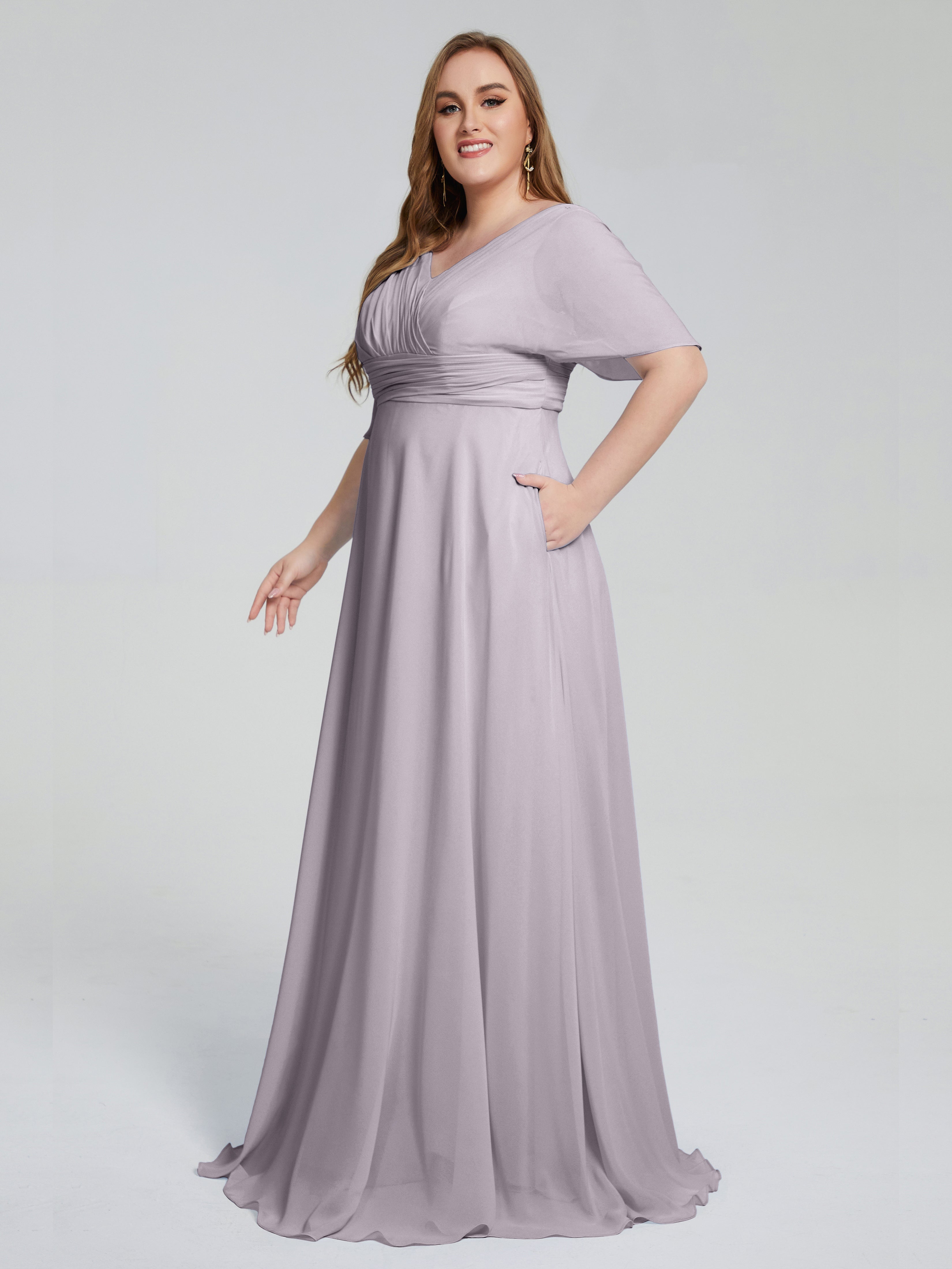 Daniela Sweep Train Plus Size Bridesmaid Dresses with Sleeves