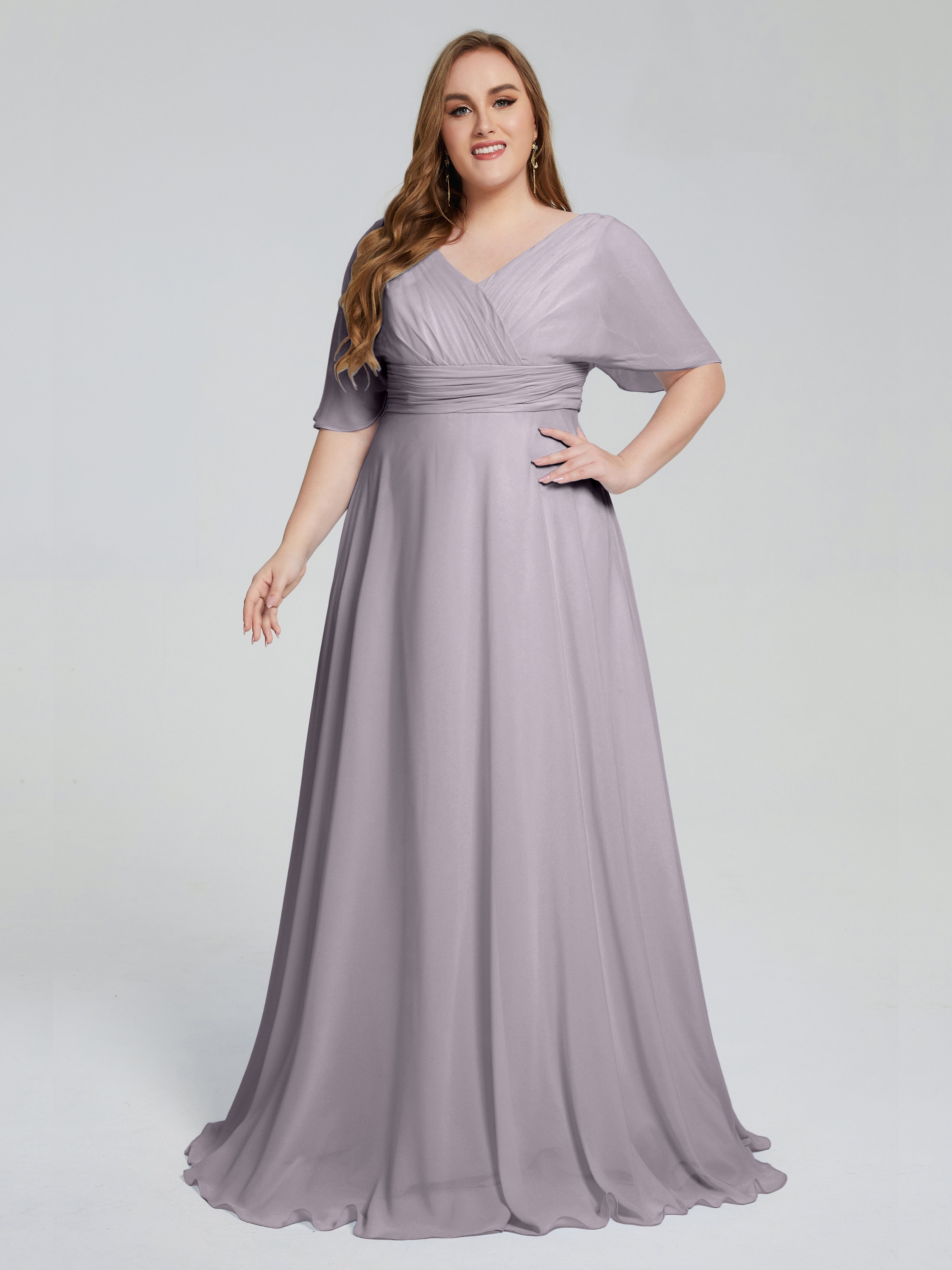 Daniela Sweep Train Plus Size Bridesmaid Dresses with Sleeves