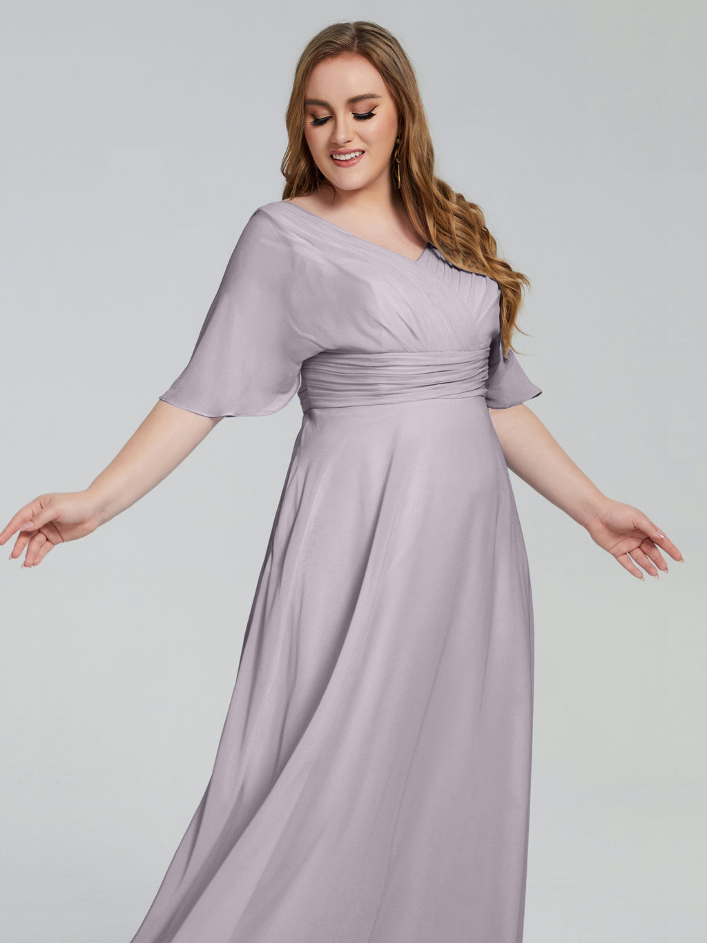 Daniela Sweep Train Plus Size Bridesmaid Dresses with Sleeves