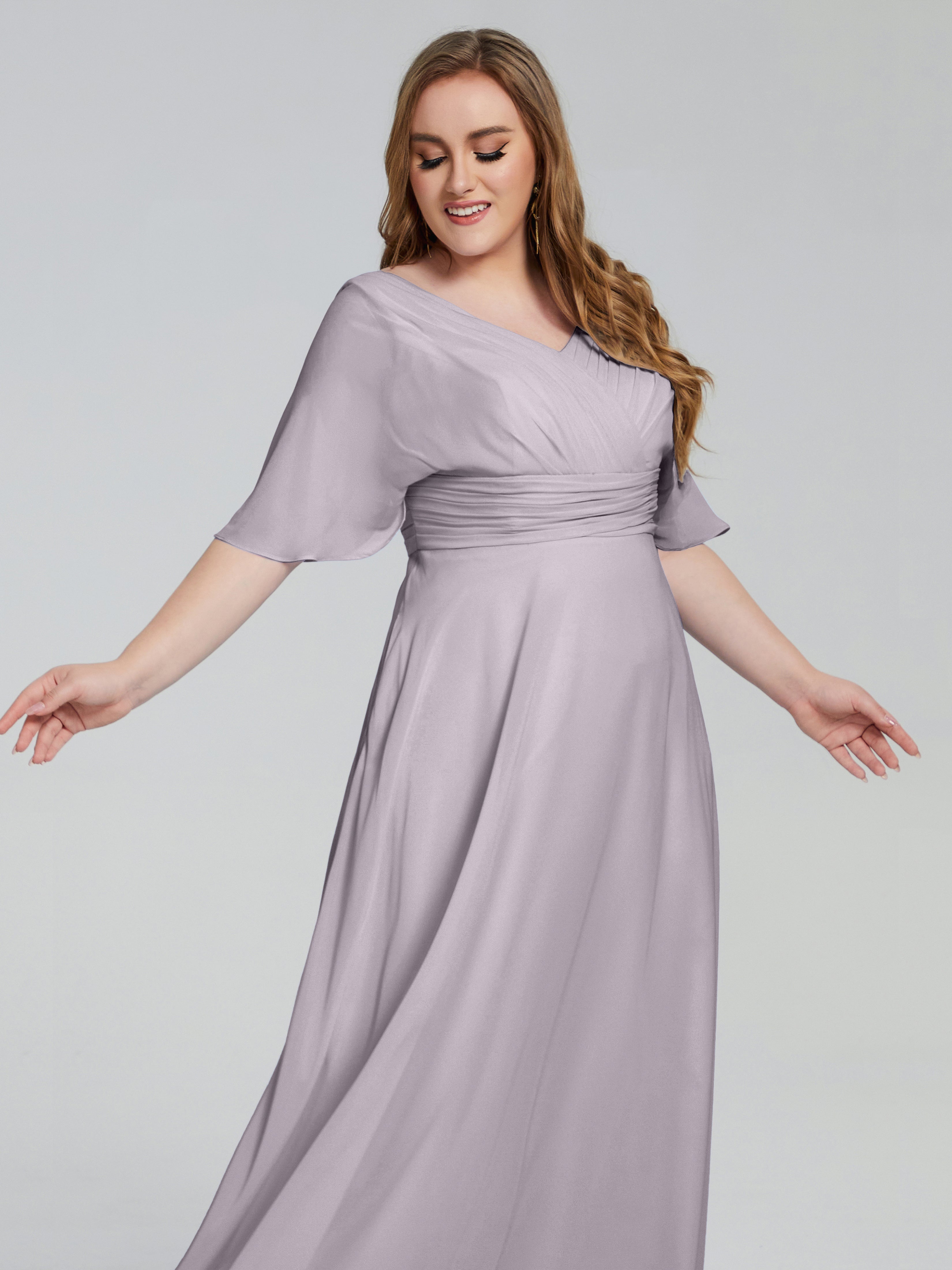 Daniela Sweep Train Plus Size Bridesmaid Dresses with Sleeves