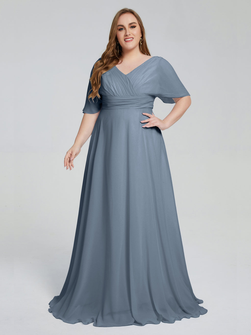 Daniela Sweep Train Plus Size Bridesmaid Dresses with Sleeves