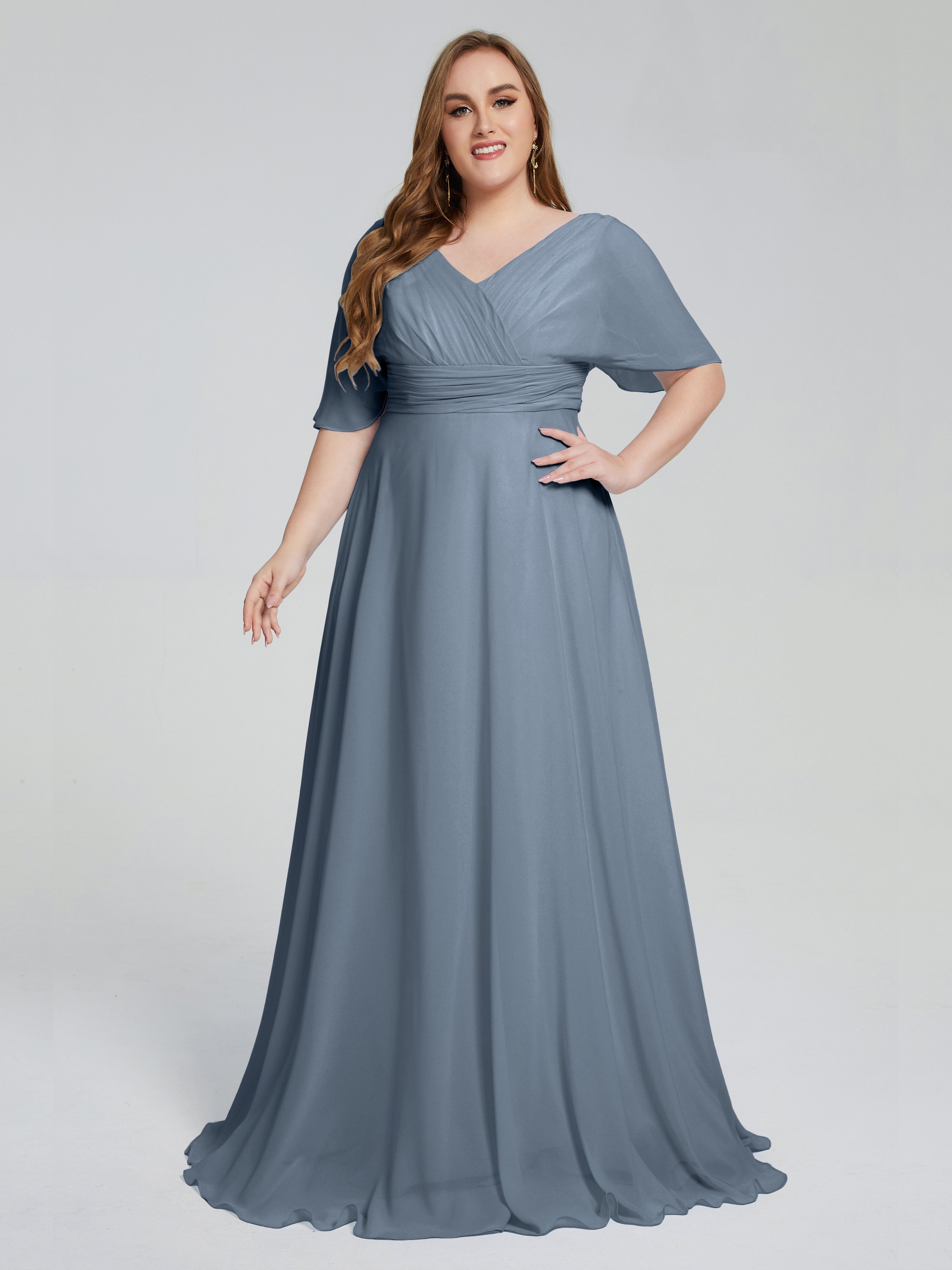 Daniela Sweep Train Plus Size Bridesmaid Dresses with Sleeves