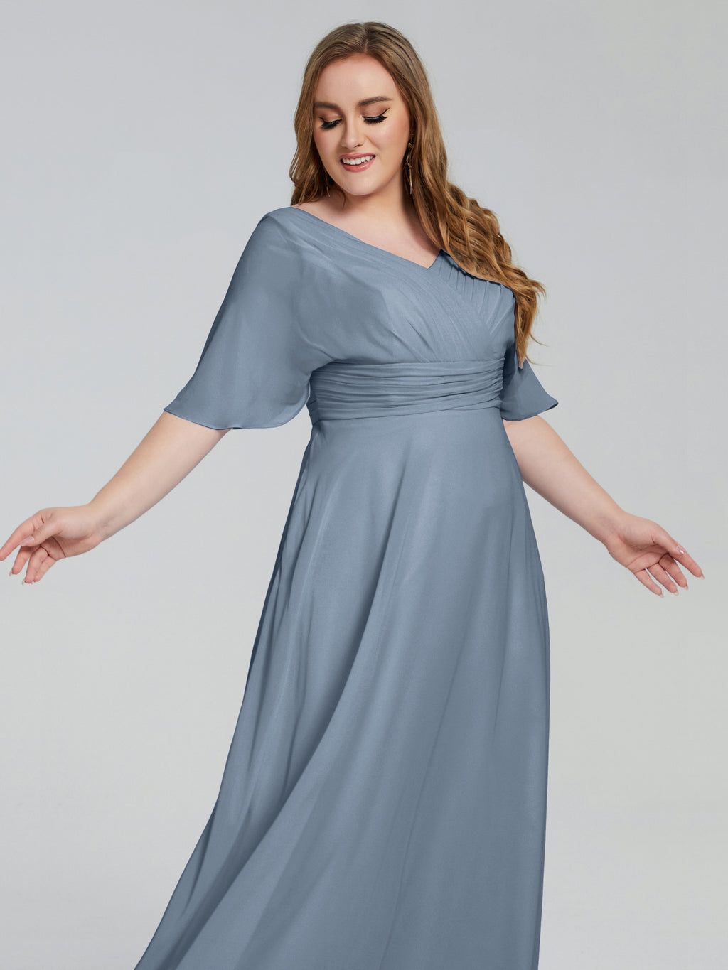 Daniela Sweep Train Plus Size Bridesmaid Dresses with Sleeves