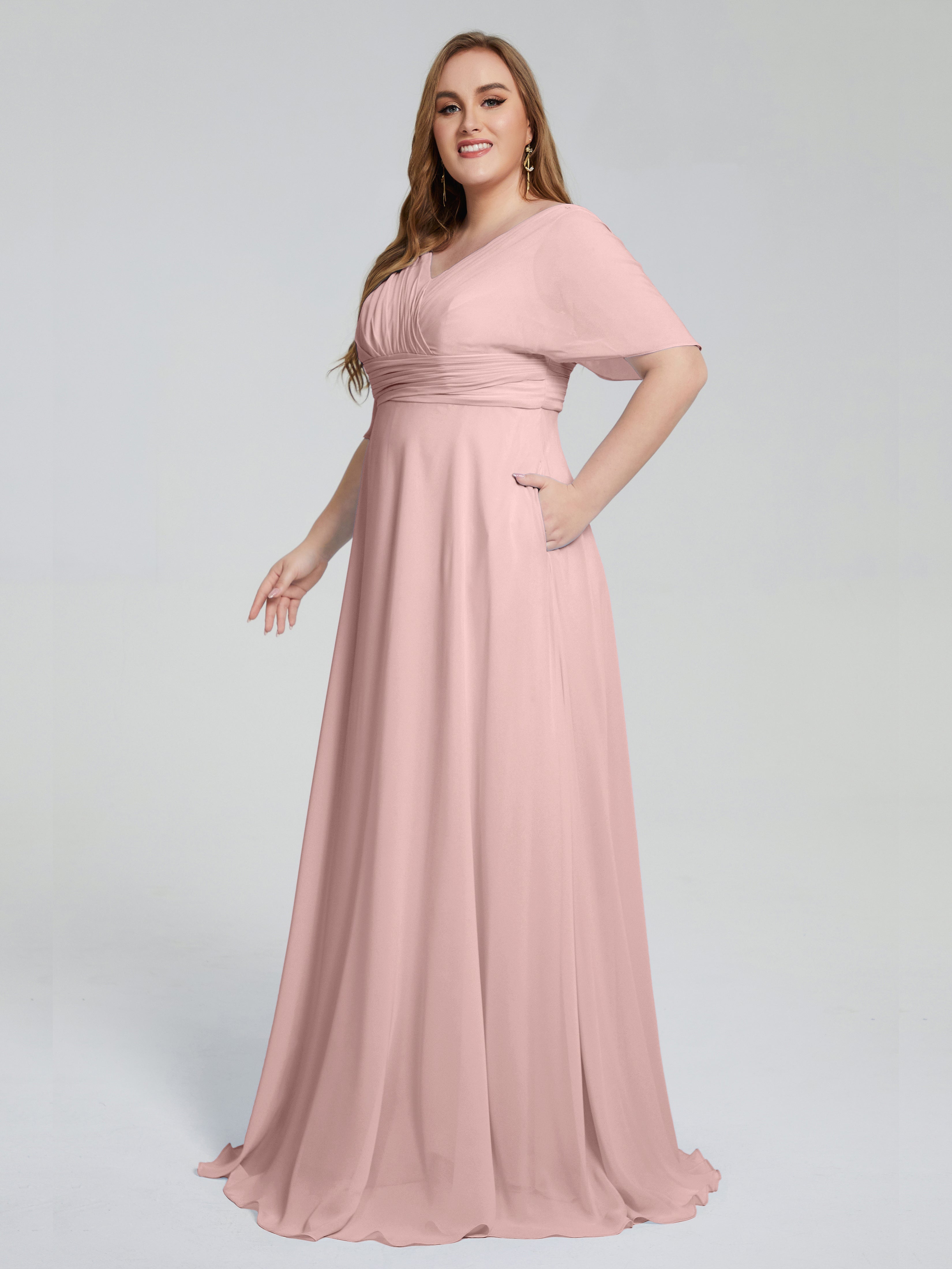 Daniela Sweep Train Plus Size Bridesmaid Dresses with Sleeves