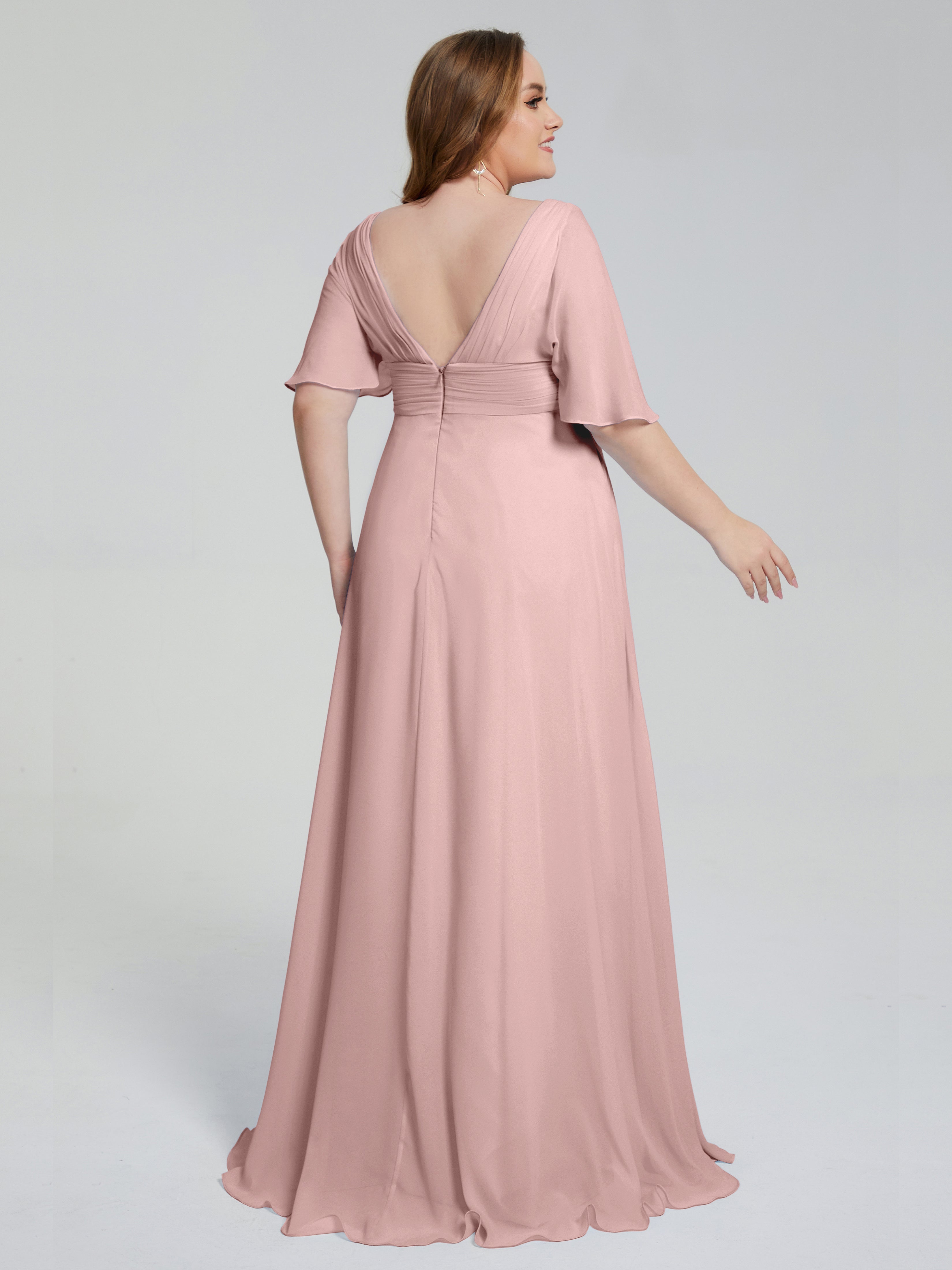 Daniela Sweep Train Plus Size Bridesmaid Dresses with Sleeves