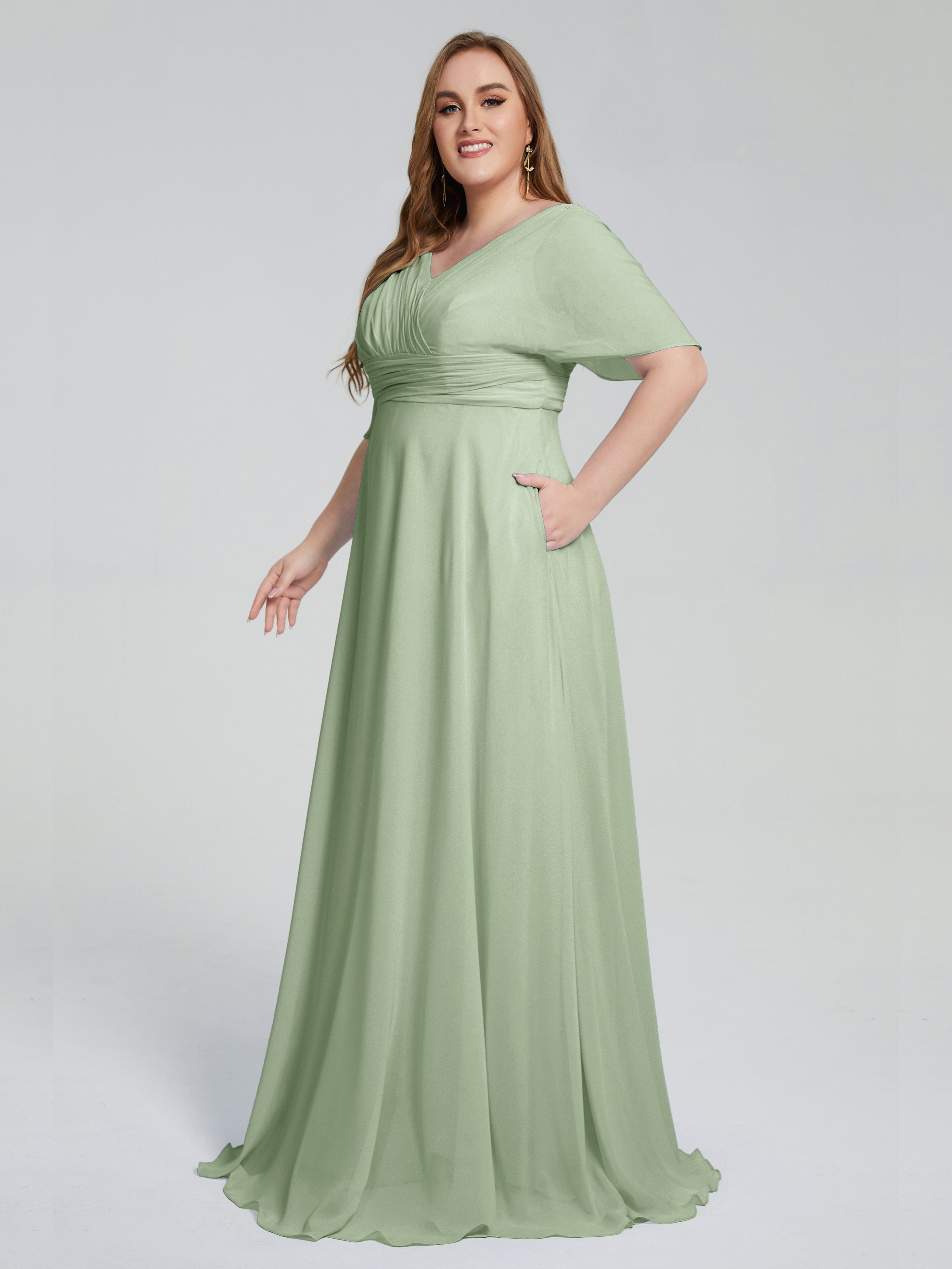 Daniela Sweep Train Plus Size Bridesmaid Dresses with Sleeves