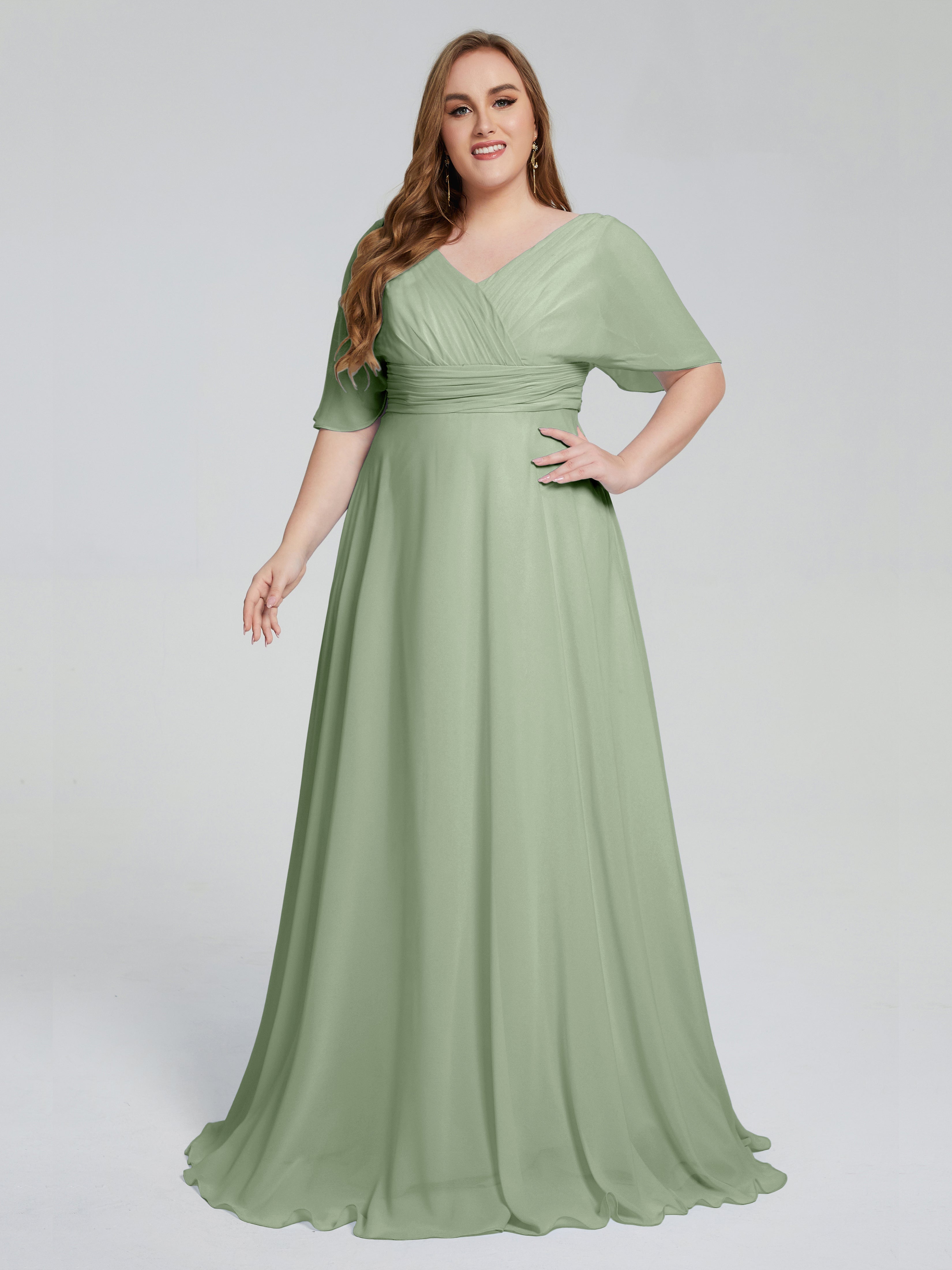 Daniela Sweep Train Plus Size Bridesmaid Dresses with Sleeves