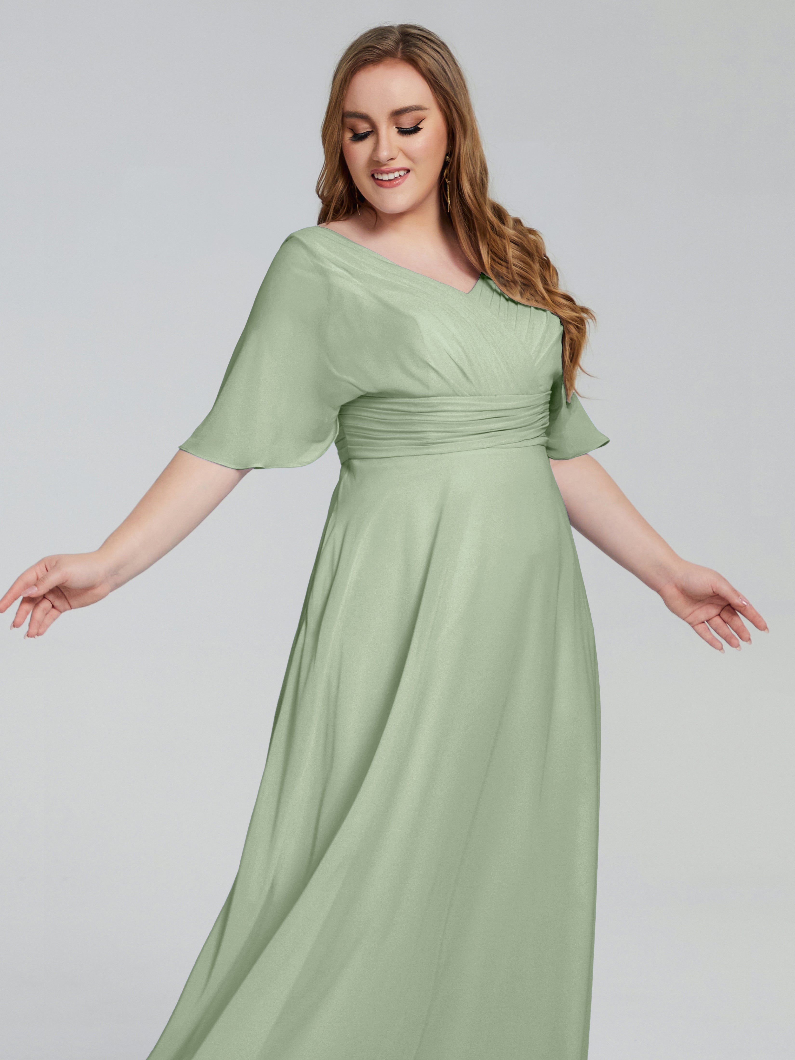 Daniela Sweep Train Plus Size Bridesmaid Dresses with Sleeves