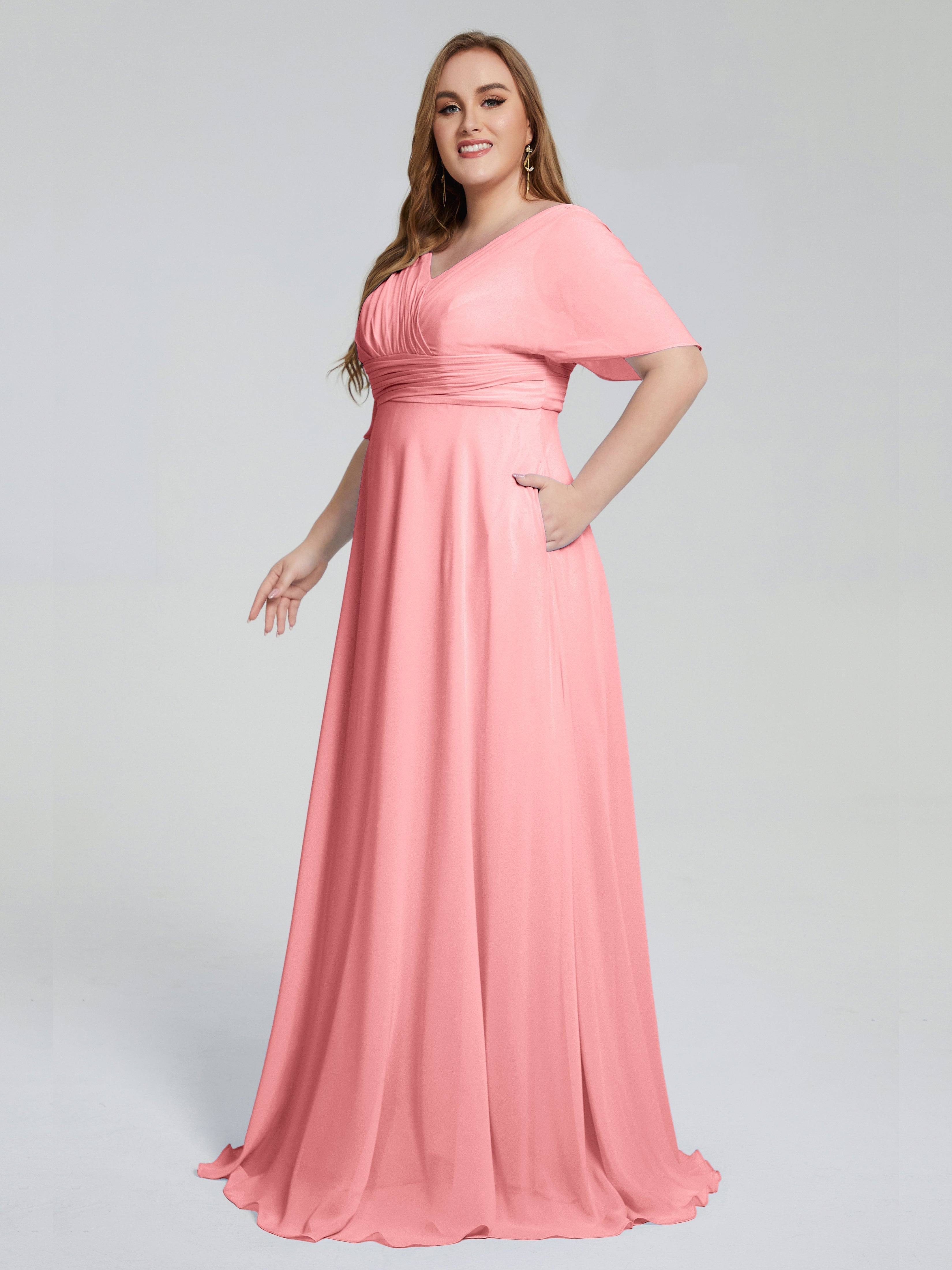 Daniela Sweep Train Plus Size Bridesmaid Dresses with Sleeves