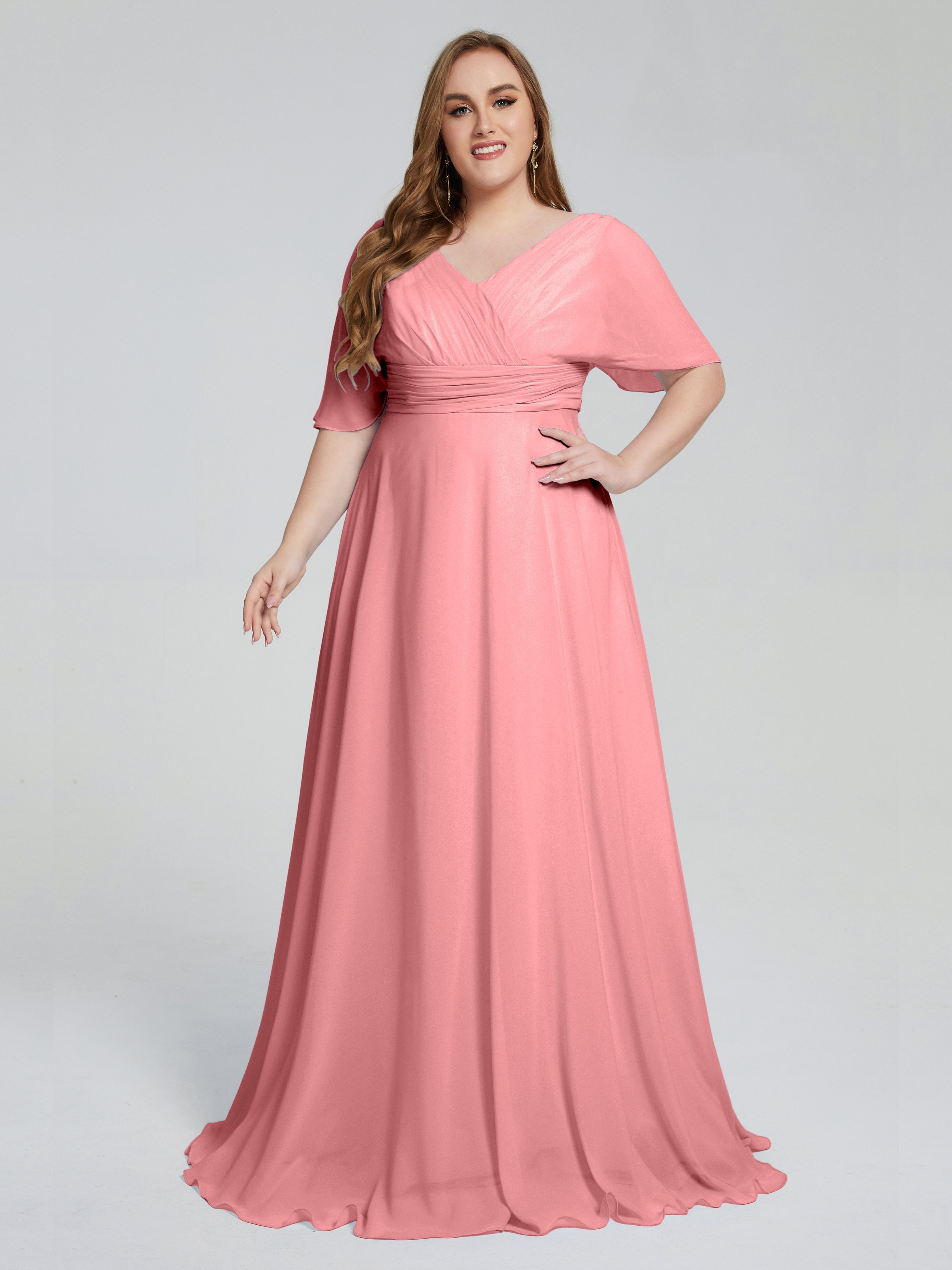 Daniela Sweep Train Plus Size Bridesmaid Dresses with Sleeves