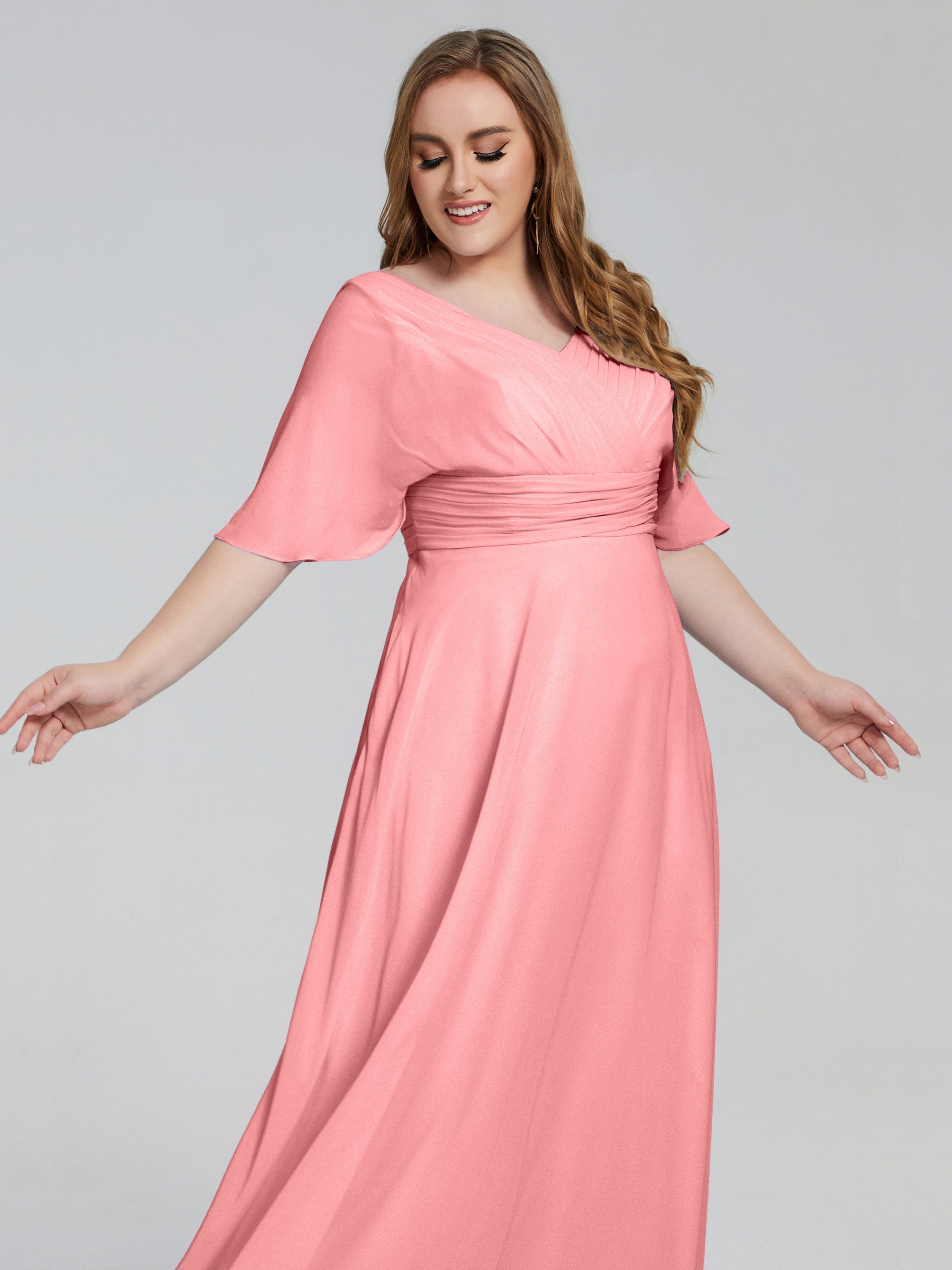 Daniela Sweep Train Plus Size Bridesmaid Dresses with Sleeves