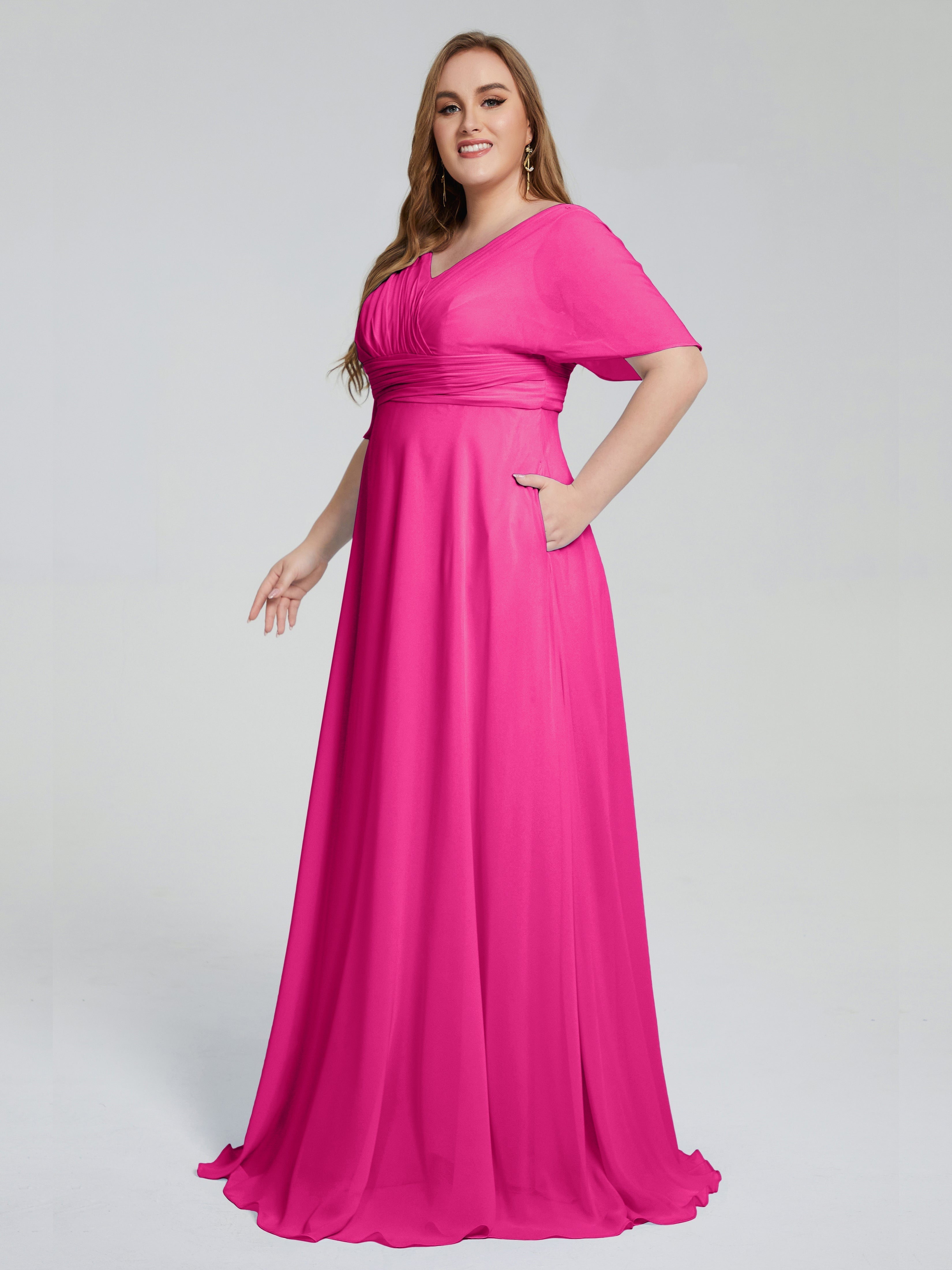 Daniela Sweep Train Plus Size Bridesmaid Dresses with Sleeves
