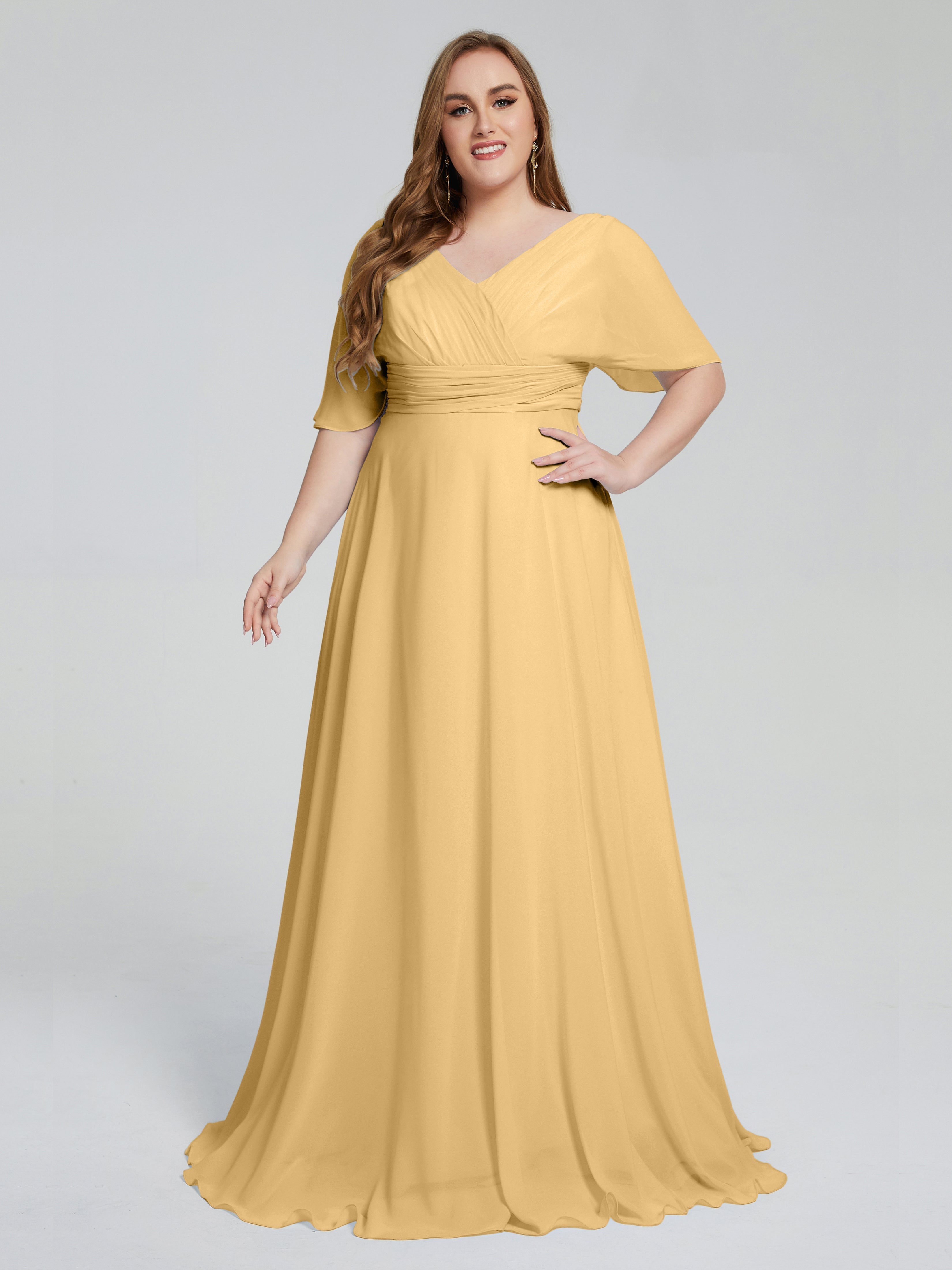 Daniela Sweep Train Plus Size Bridesmaid Dresses with Sleeves