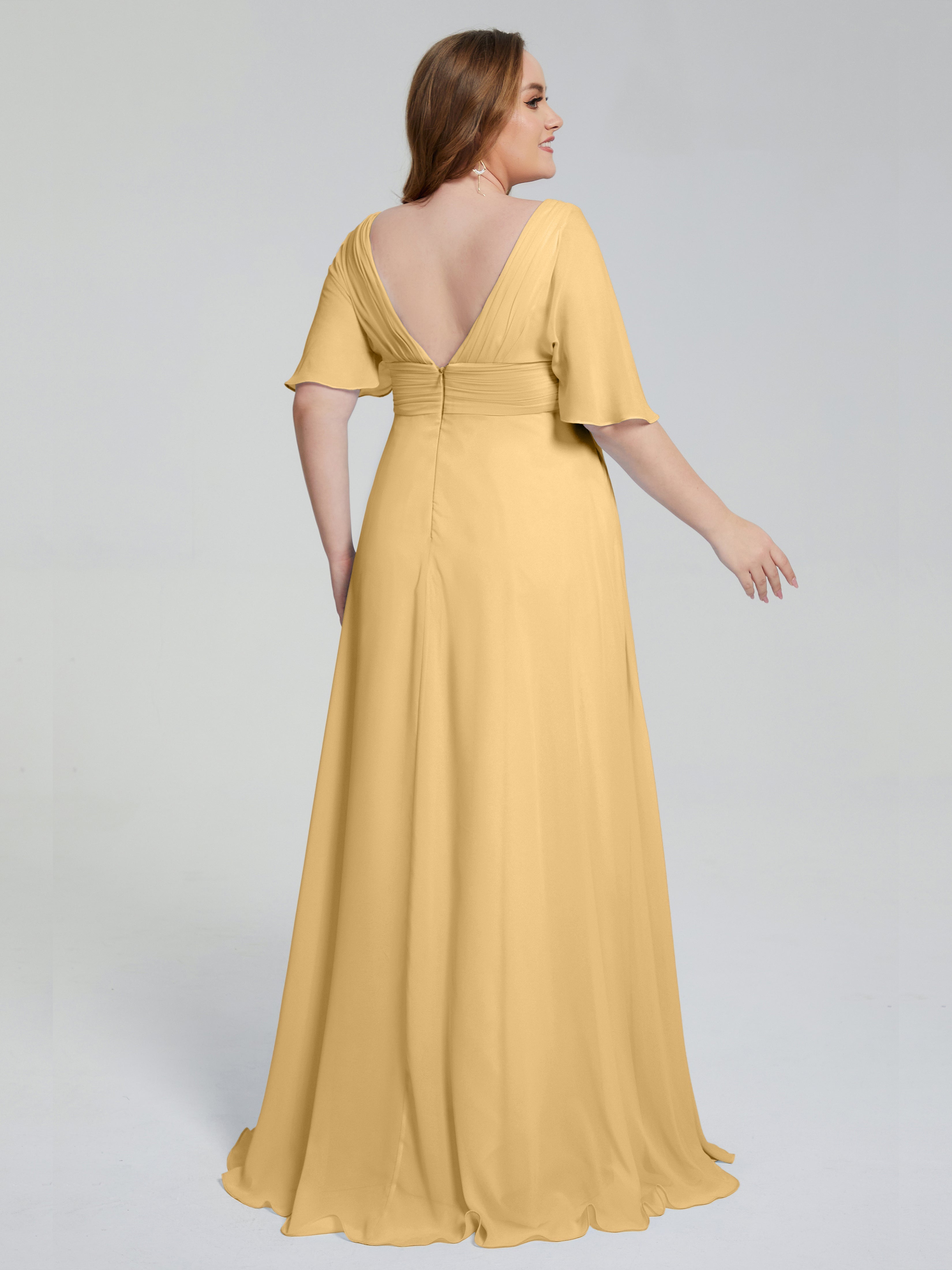 Daniela Sweep Train Plus Size Bridesmaid Dresses with Sleeves