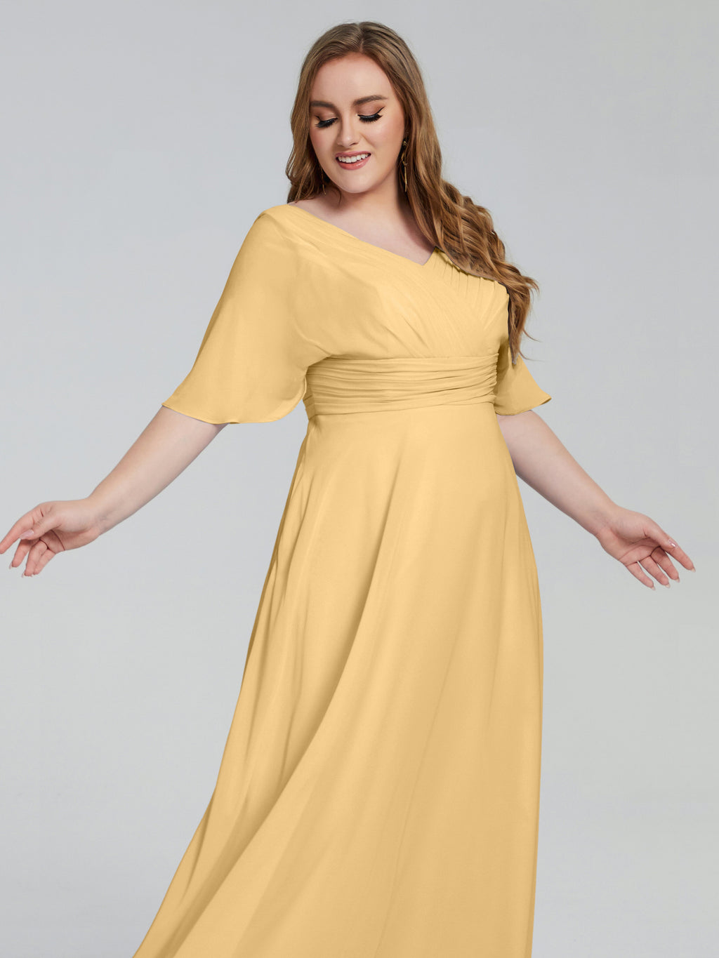 Daniela Sweep Train Plus Size Bridesmaid Dresses with Sleeves