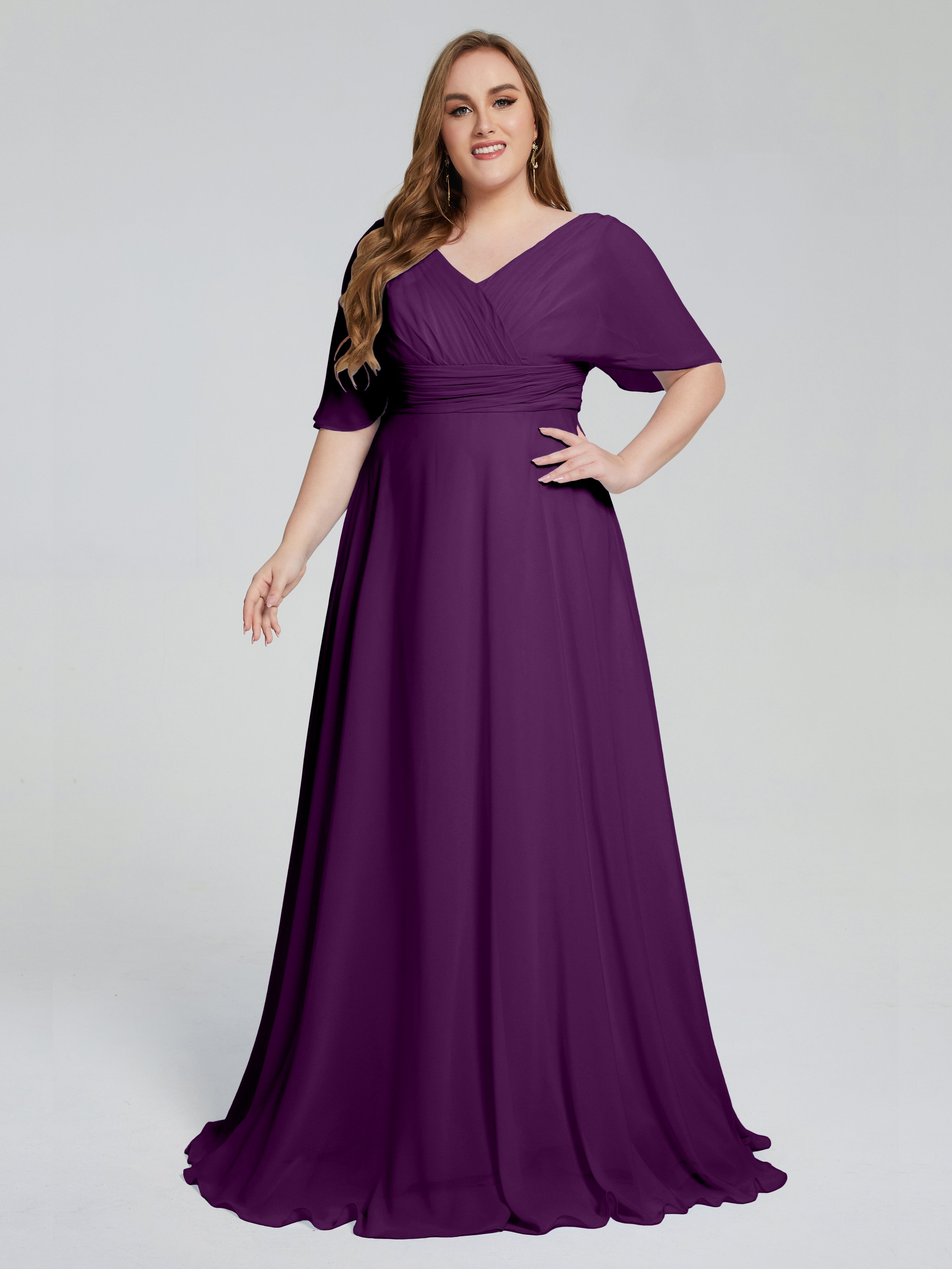 Daniela Sweep Train Plus Size Bridesmaid Dresses with Sleeves