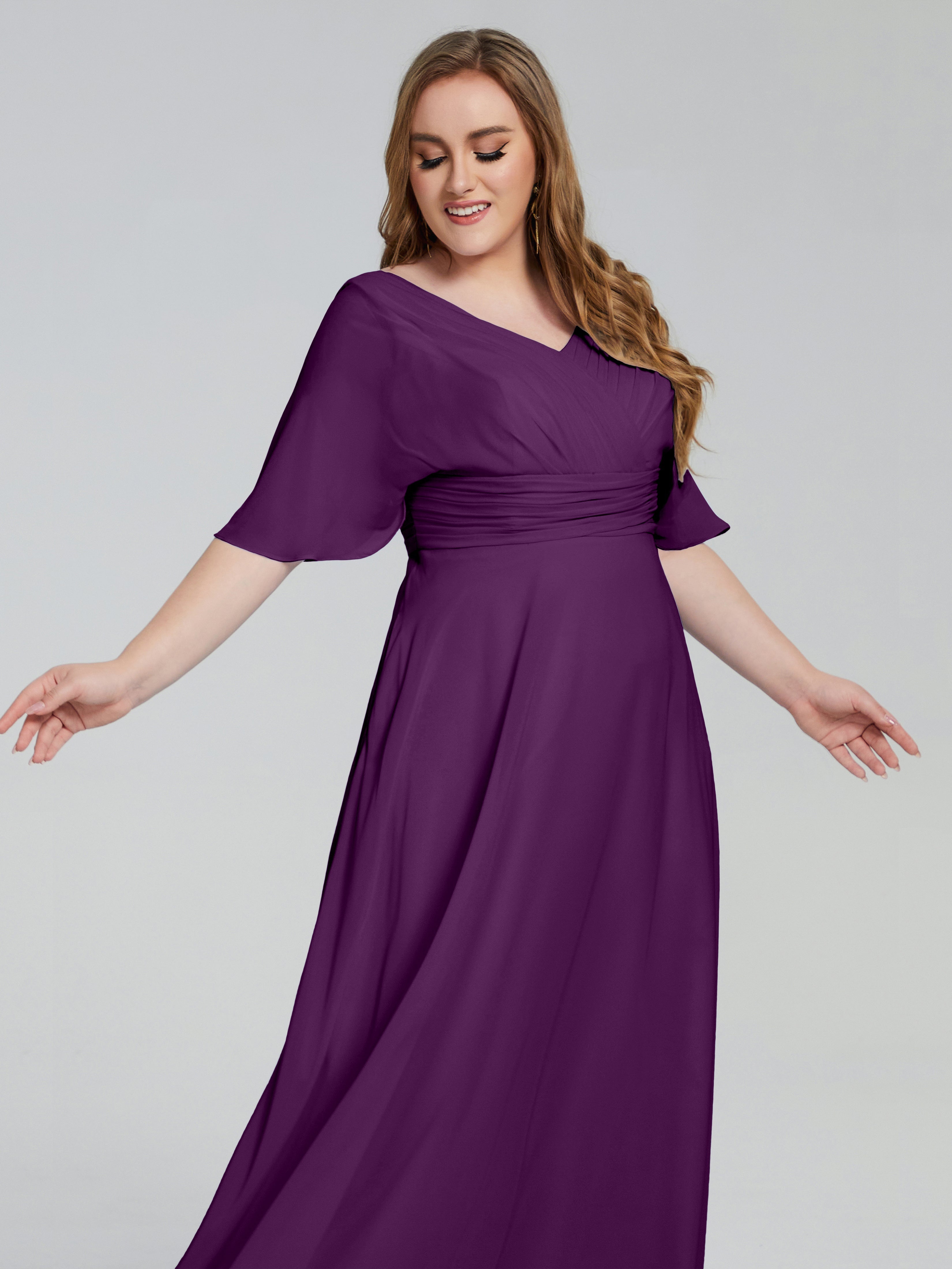 Daniela Sweep Train Plus Size Bridesmaid Dresses with Sleeves