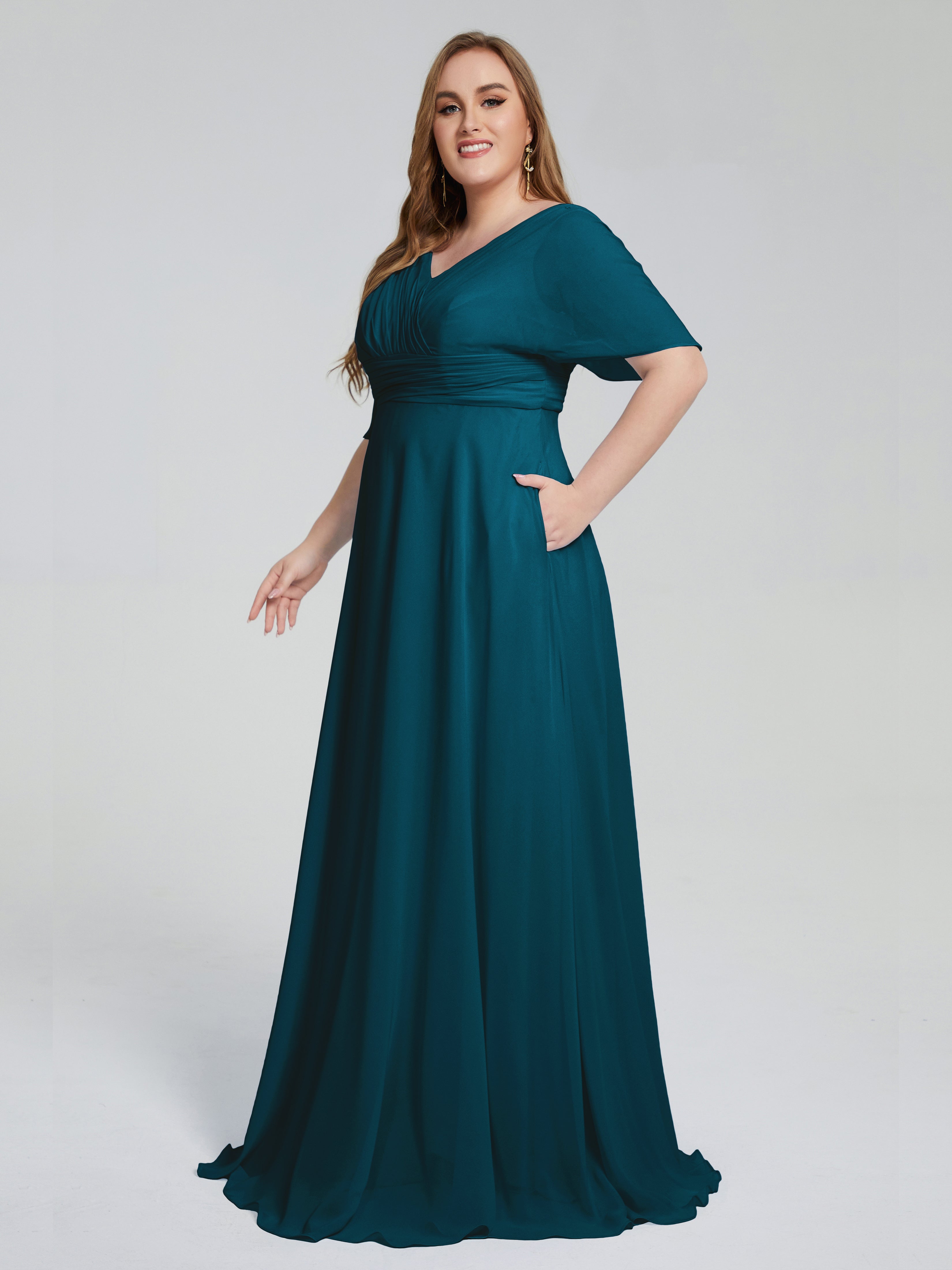 Daniela Sweep Train Plus Size Bridesmaid Dresses with Sleeves