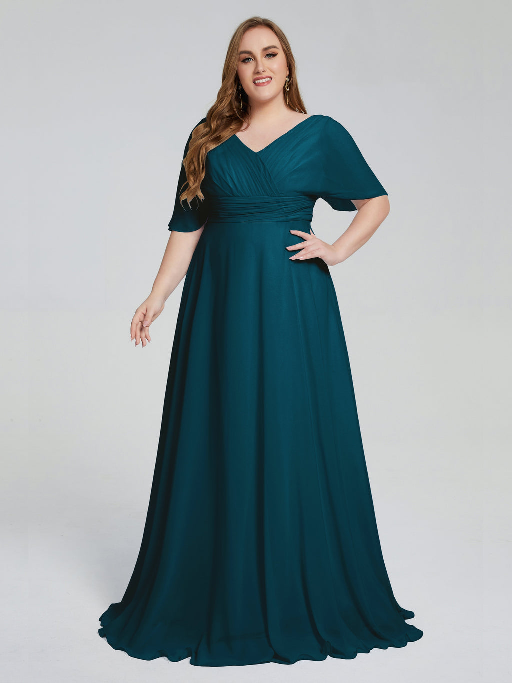 Daniela Sweep Train Plus Size Bridesmaid Dresses with Sleeves