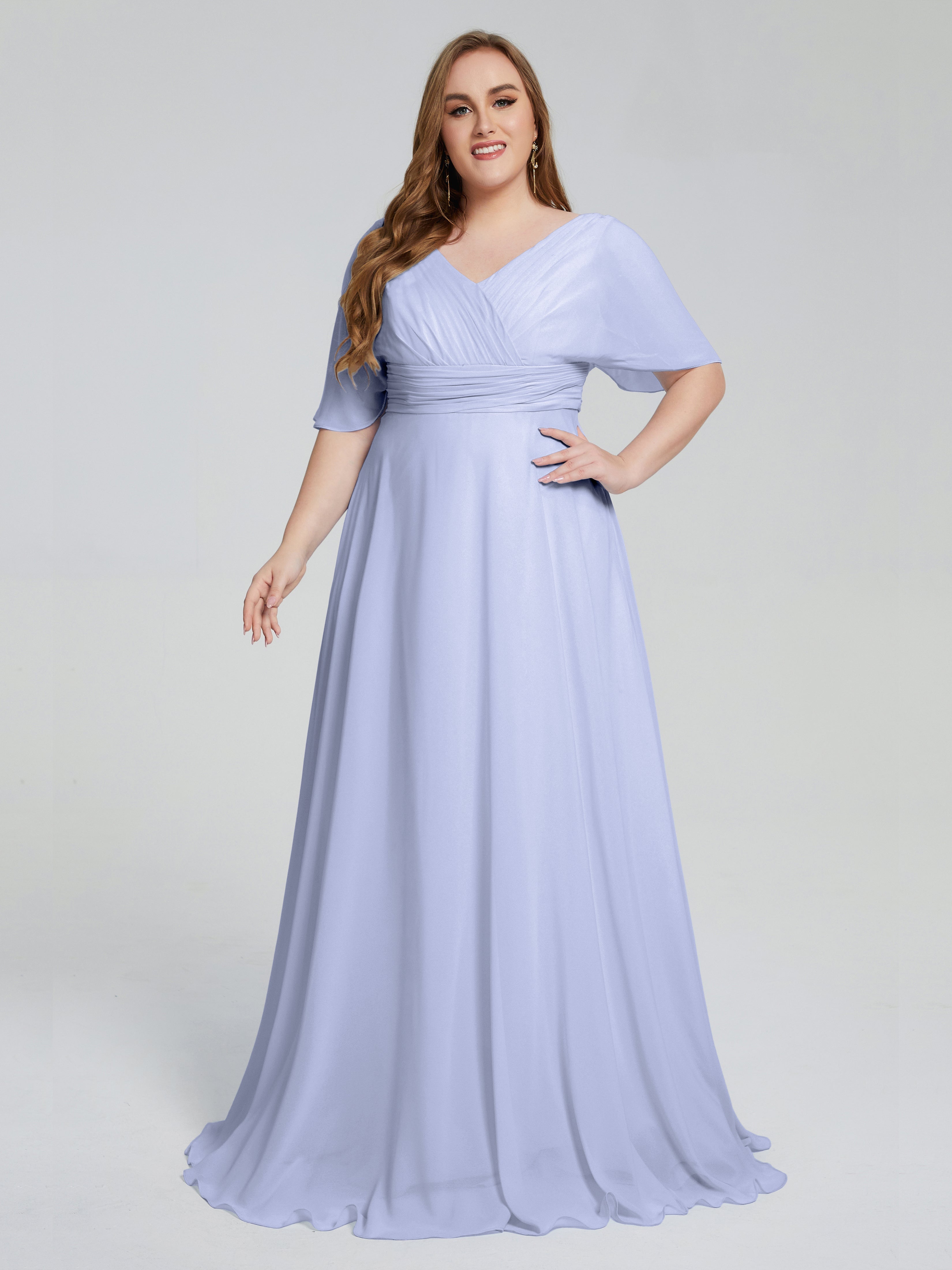 Daniela Sweep Train Plus Size Bridesmaid Dresses with Sleeves