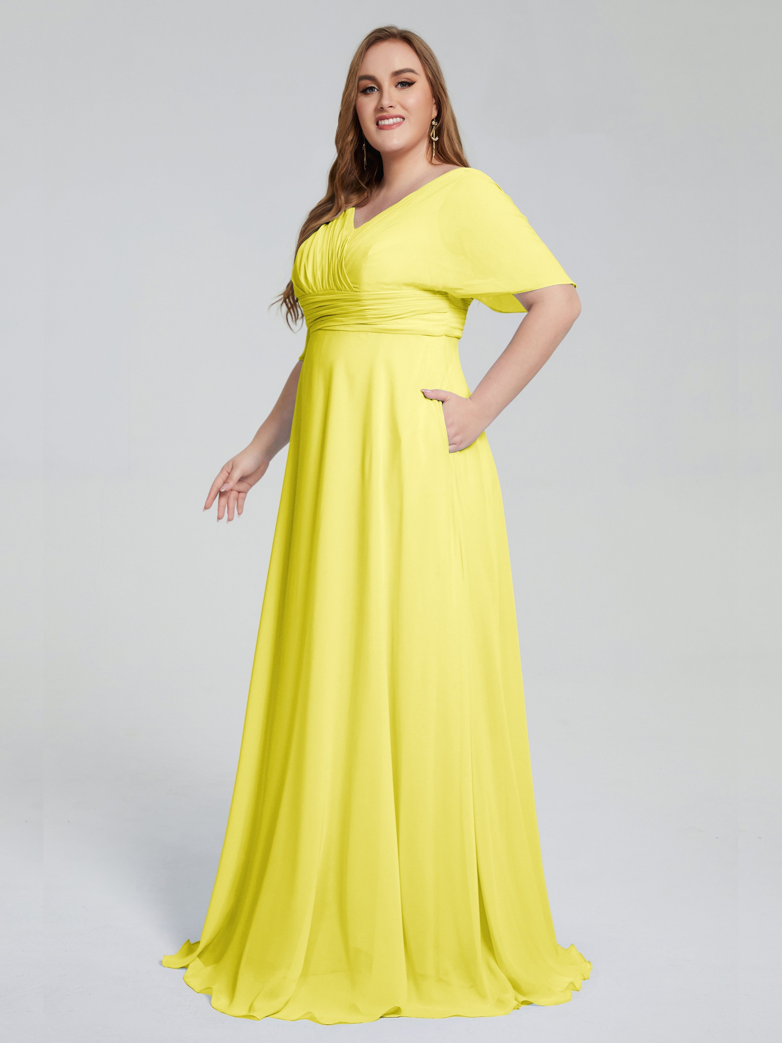 Daniela Sweep Train Plus Size Bridesmaid Dresses with Sleeves
