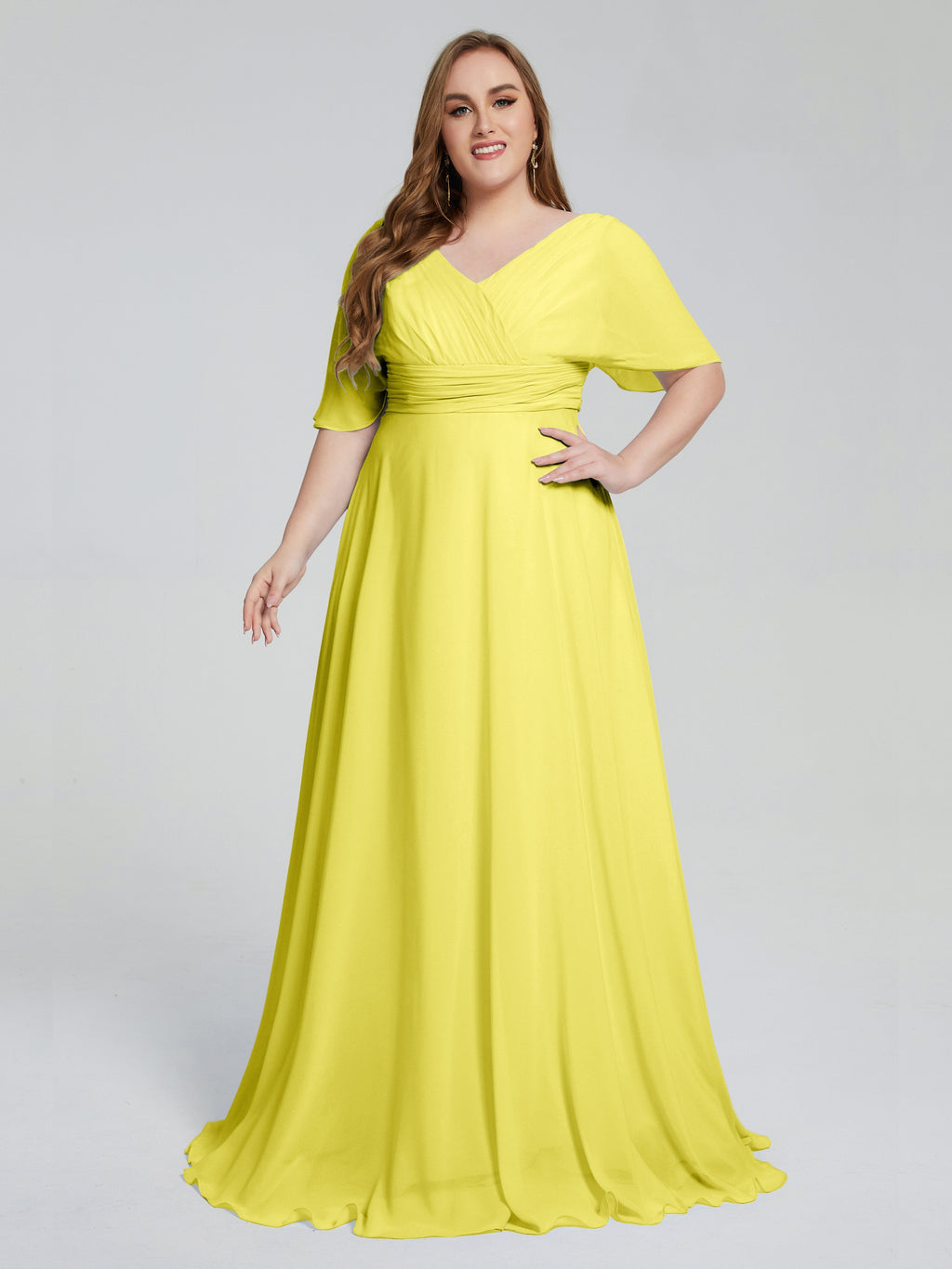 Daniela Sweep Train Plus Size Bridesmaid Dresses with Sleeves