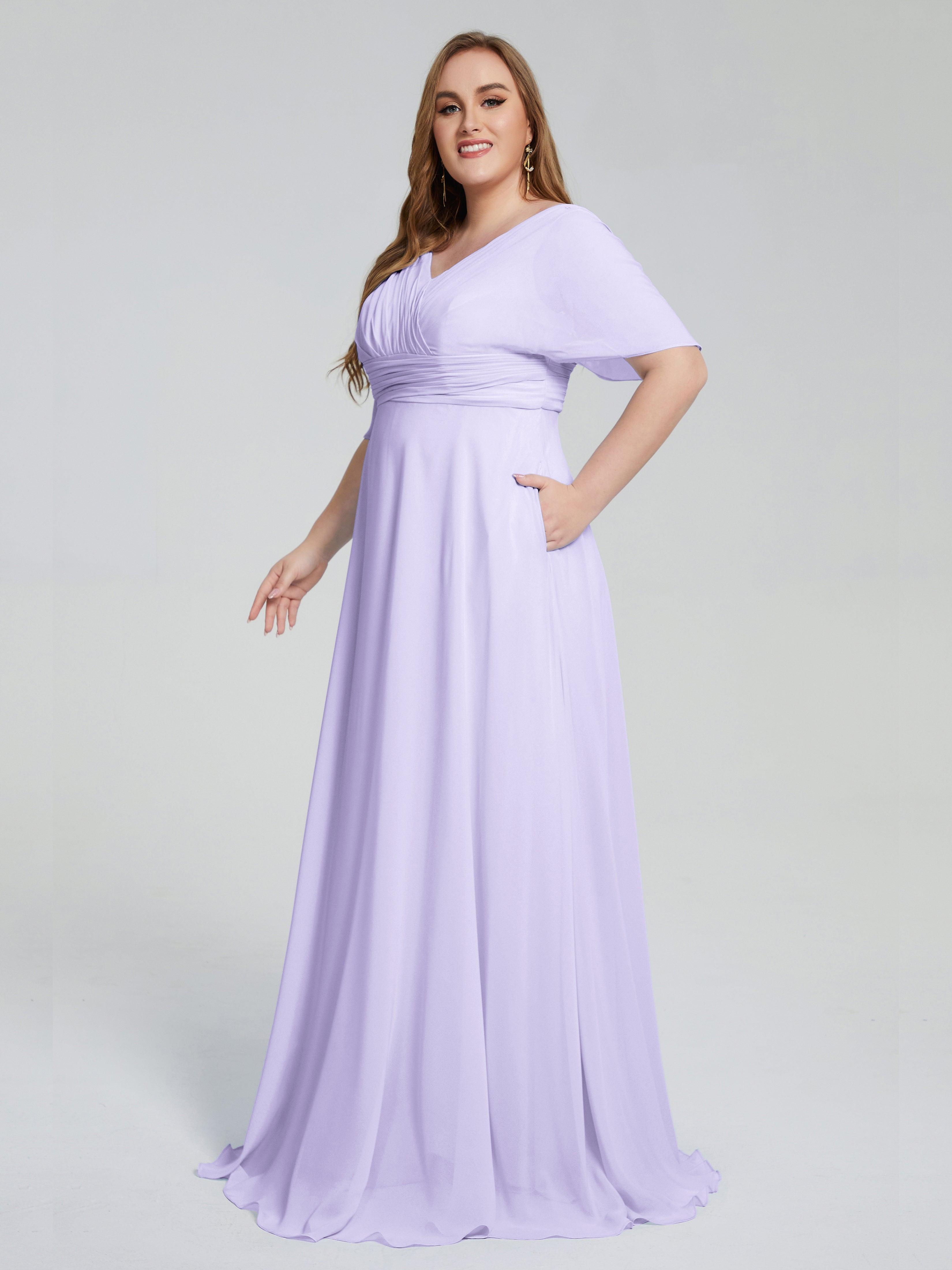 Daniela Sweep Train Plus Size Bridesmaid Dresses with Sleeves