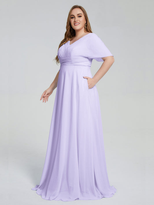Daniela Sweep Train Plus Size Bridesmaid Dresses with Sleeves